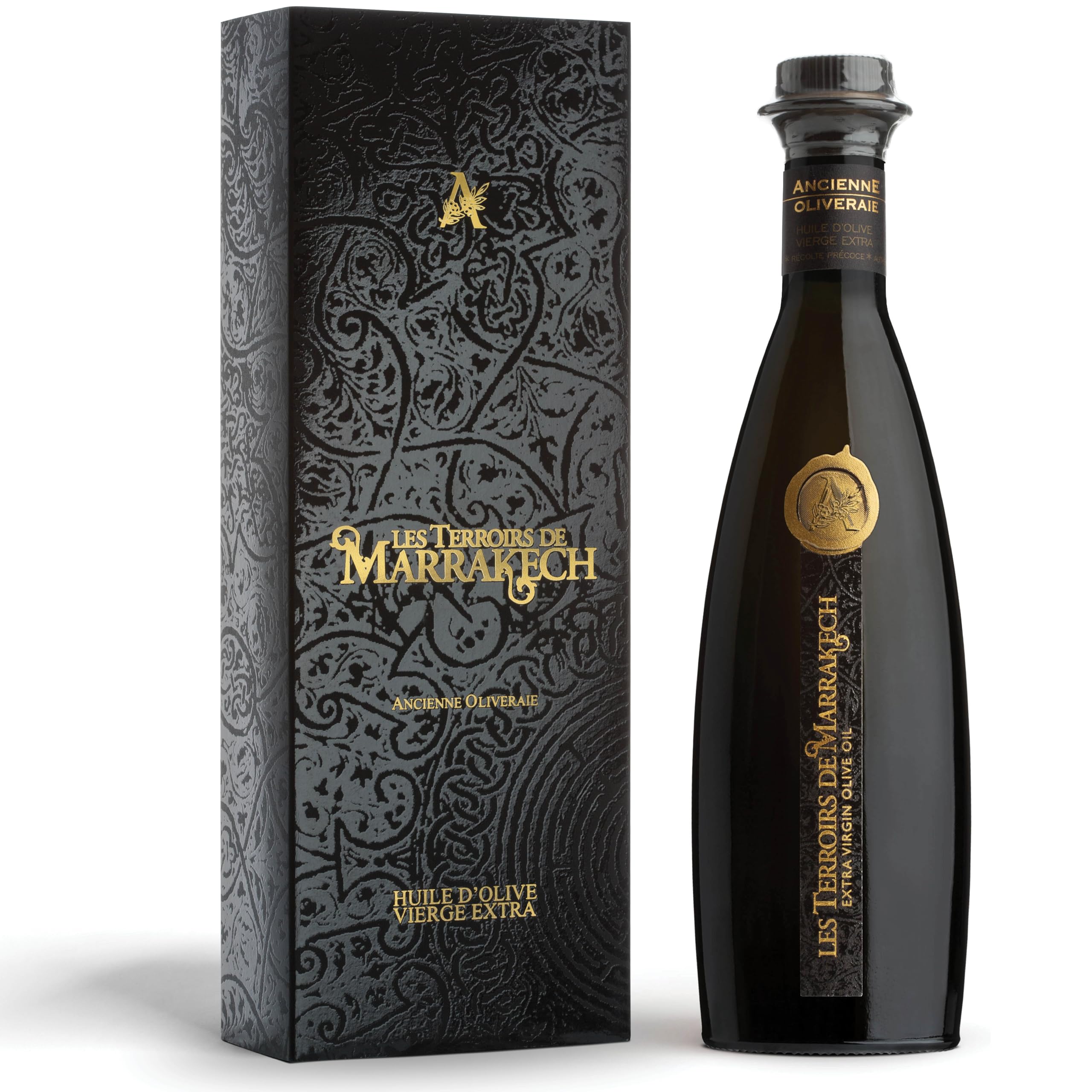 Olive Oil Gift Box of Les Terroirs De Marrakech Gourmet Extra Virgin Olive Oil, Polyphenol Rich, Moroccan Cold Pressed EVOO Oil, Keto Organic, USDA Certified, Carbon Neutral, 8.5 fl oz. Gift Bottle