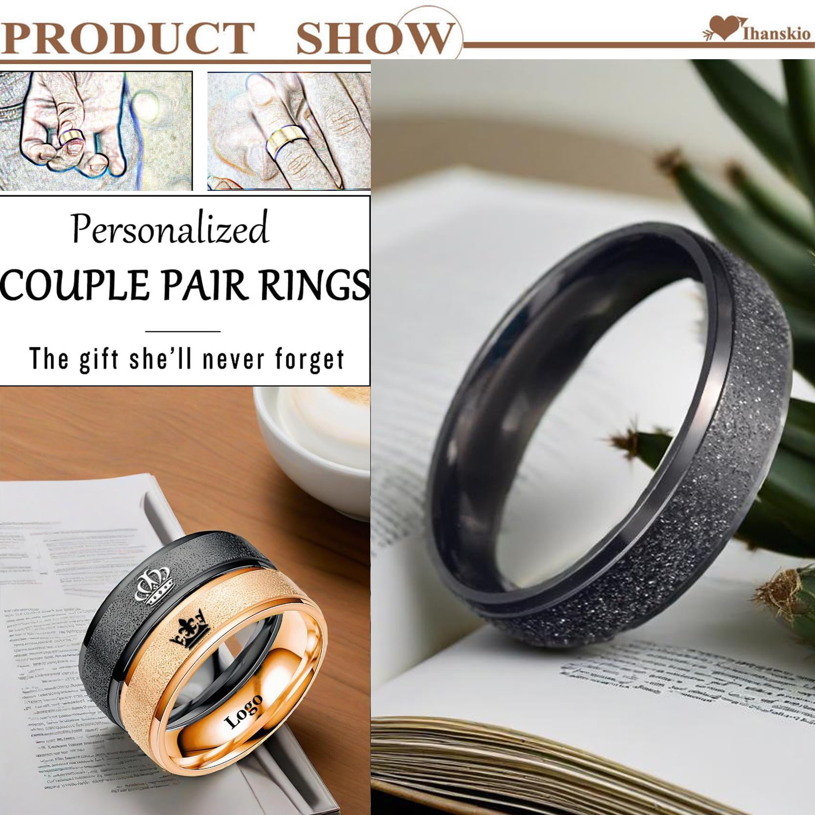 Bagues de Couple Couronne Givrée Personnalisées À l'intérieur du Texte Bagues de Promesse Gravées pour Lui et Ses Bandes de Paire Personnalisées pour Fiançailles