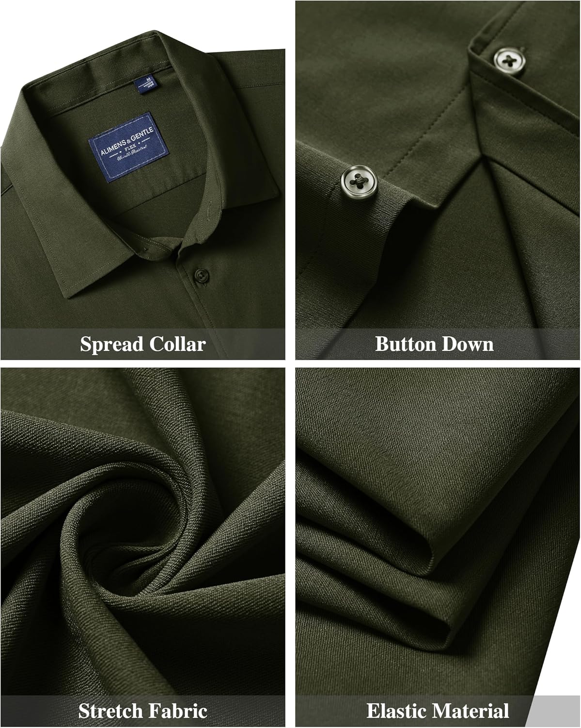 Alimens & Gentle Men's Short Sleeve Dress Shirts Stretch Regular Fit Shirt Casual Button Down Business Shirts - Image 5