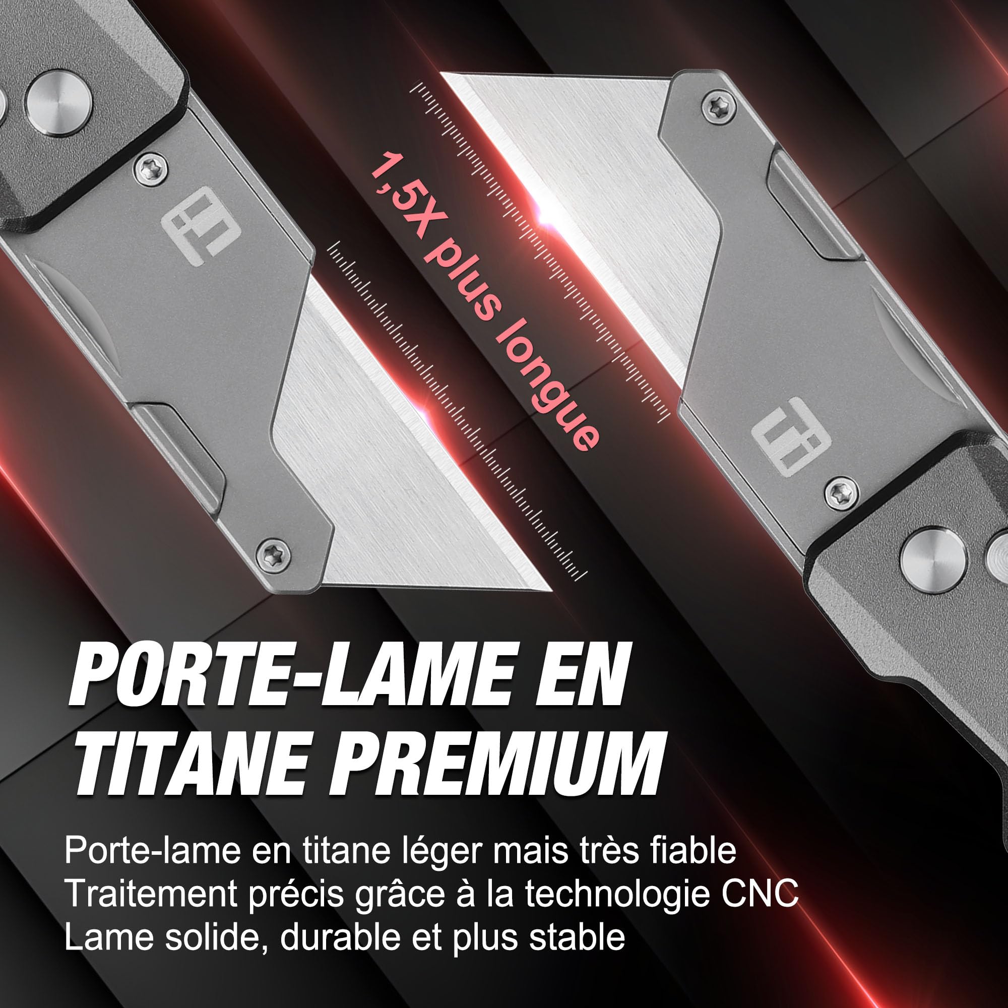 FLISSA Cutter Professionnel en Titane, Cutter Pliable avec 10 Lames, Léger