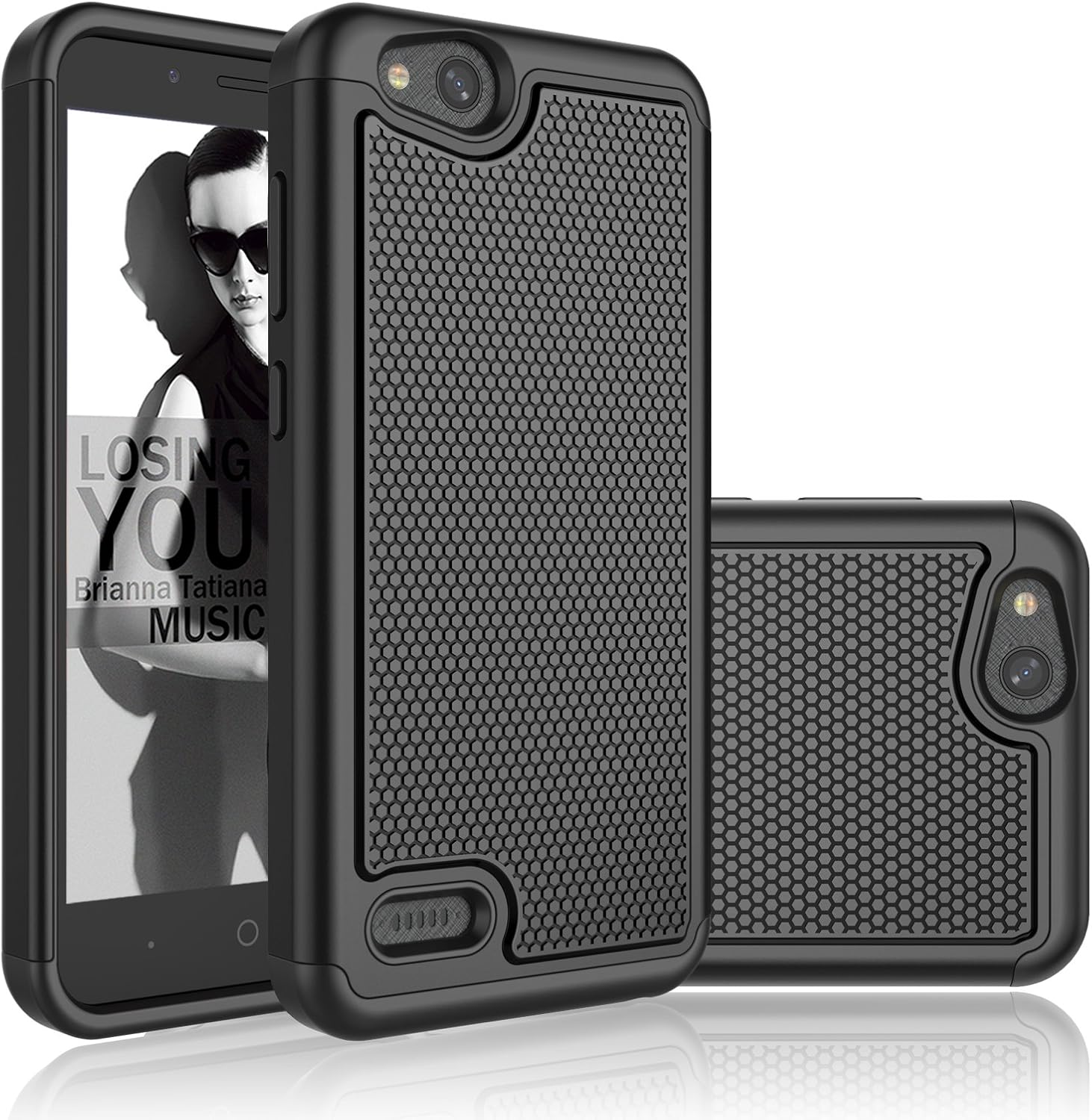 NJJEX for ZTE Blade Vantage Case, ZTE Tempo X/AVID 4 Case/N9137/Z839 Case, [Nveins] Shockproof Hybrid Dual Layers Rubber Plastic Shell Impact Defender Bumper Rugged Cover [Black] Compatible with ZTE