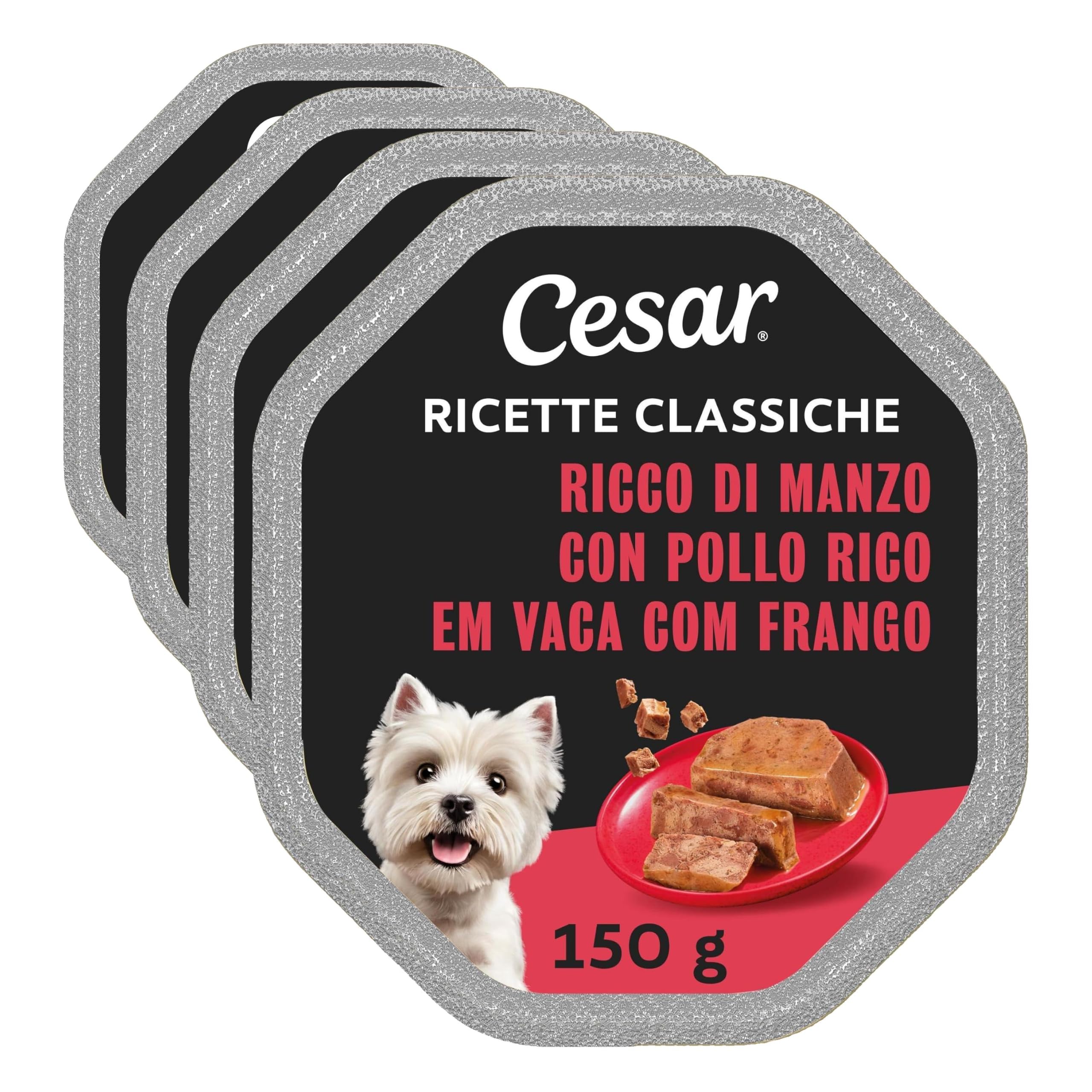 Cesar Klassische Rezepte Hundefutter mit saftigem Rindfleisch und Hühnchen 150 g - 14 Schalen (Packung mit 4)