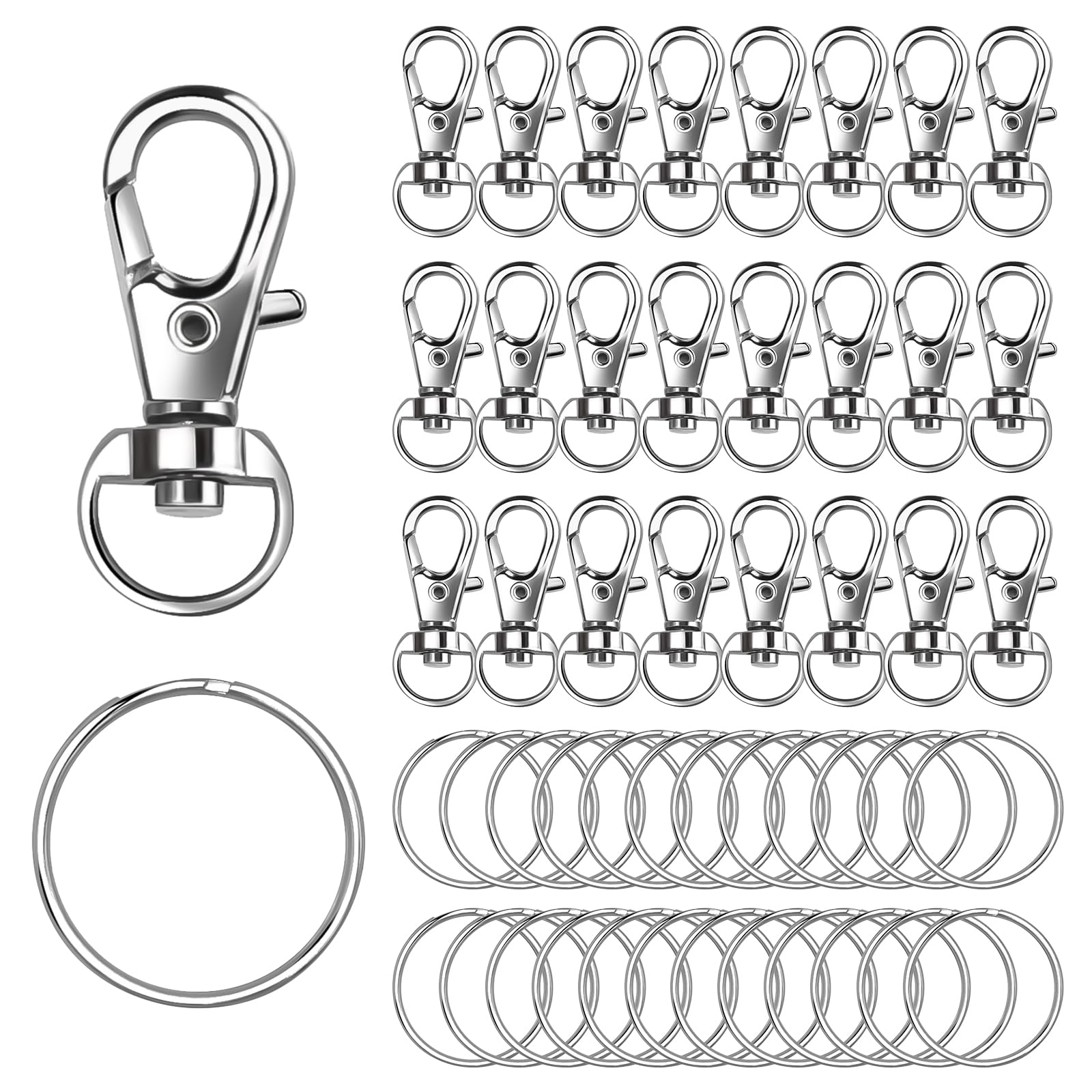 Logosophia 50 PCS Premium Keychain Making Kit - 25 Keychain Clips & 25 Key Rings, Metal Swivel Lobster Claw Clasps, for Jewelry Clasps&Name tag