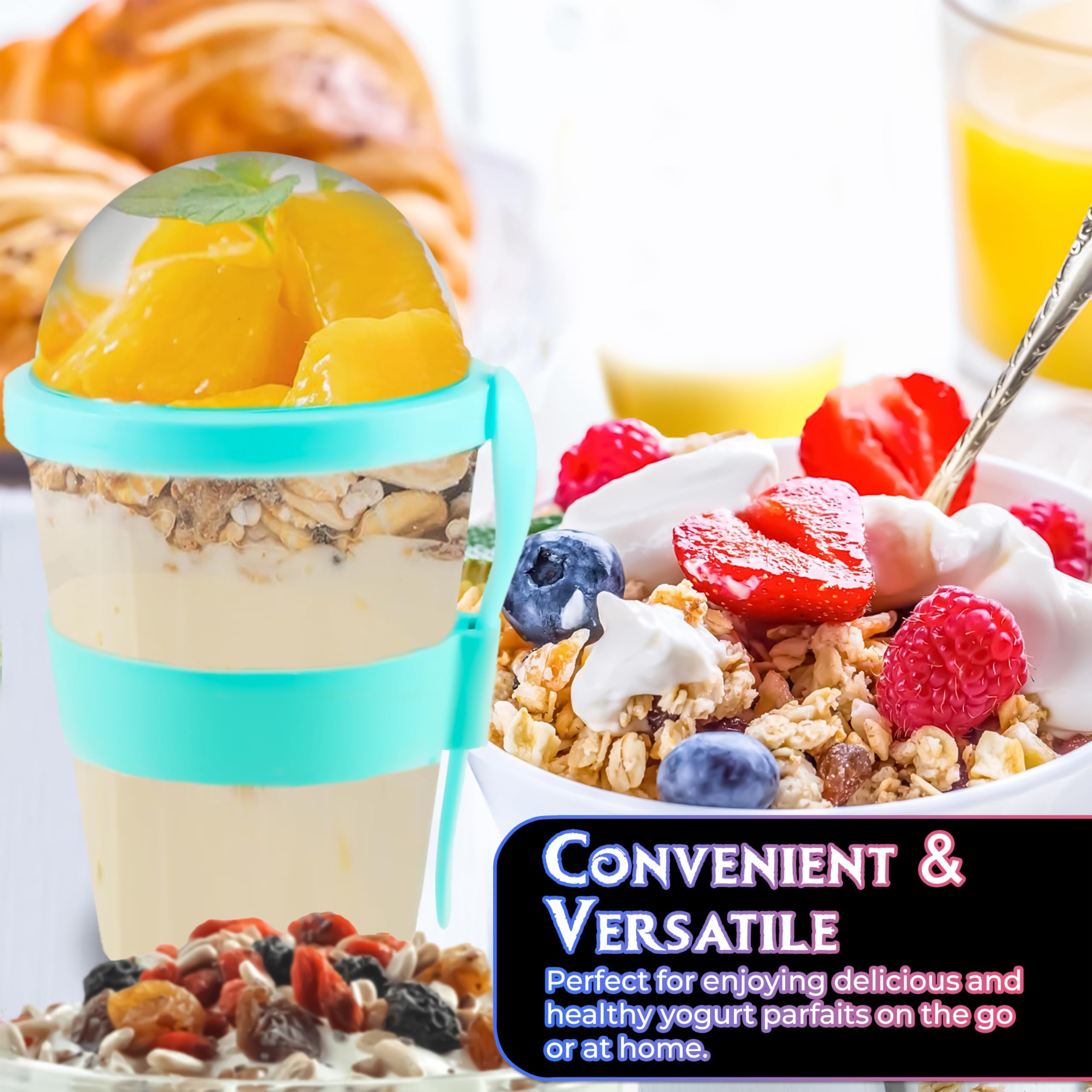 HOVUK Mint Portable Yogurt Oatmeal Cup with Spoon 20oz, Leak-Proof BPA-Free Breakfast Container with Lid - Image 4
