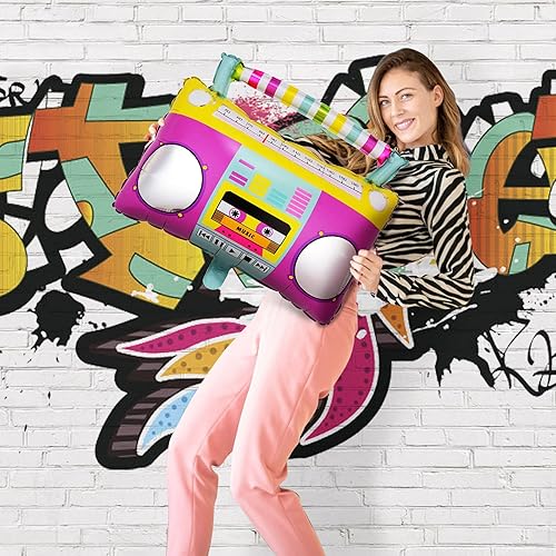Miniatura 4 de 8 globos inflables de arco iris para patinaje sobre ruedas, accesorios de radio Boombox para decoraciones de fiesta de los años 80 y 90, temática