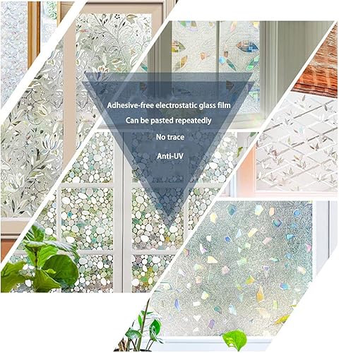 Miniatura 10 de Película de privacidad para ventana de arco iris, 3D, sin pegamento, película decorativa para ventana, película de privacidad, bloqueo solar