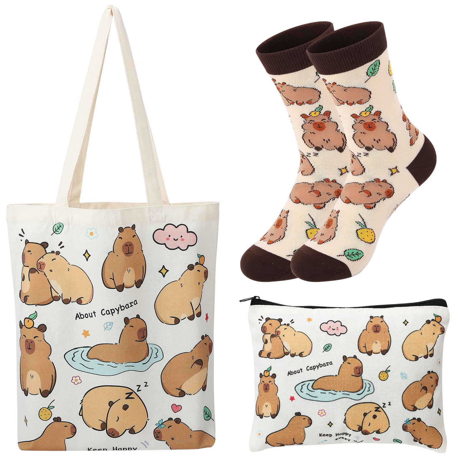 ViEinkaufen Capybara Gifts for Girls Women,Tote Bag,Makeup Bag and Socks,Thank You/Birthday Gifts for Capybara Lovers Auntie Wife Mum Sisters Bestie Teachers Colleagues Daughter