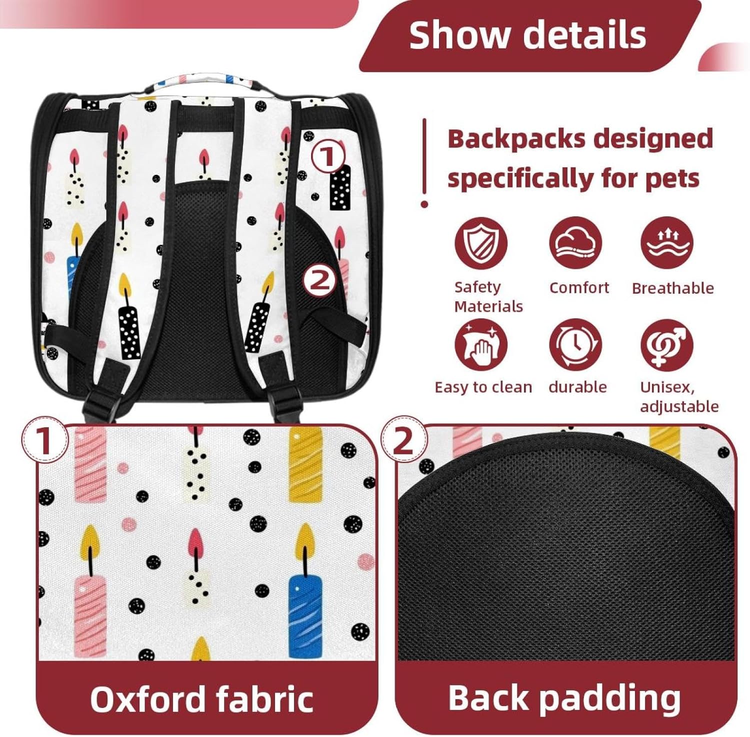Birthday Candles Traveler Backpack Pet Carriers for Cats and Dogs
