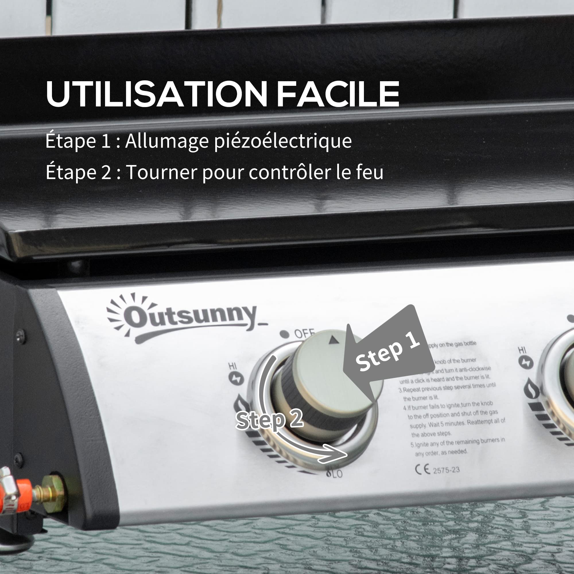 Outsunny Plancha Gaz Acier Inox 3 Brûleurs 9 kW Antiadhésive 61 x 35,5 cm | Grande Surface de Gril