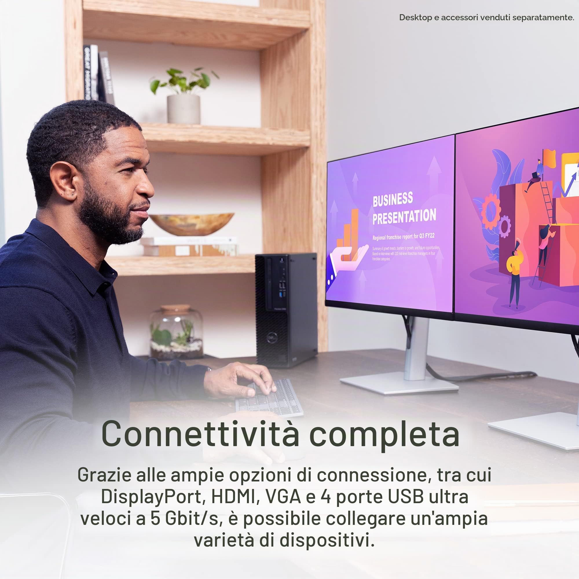 Dell P2422H 24" Full HD (1920x1080) Monitor, 60Hz, IPS, 5ms, 99% sRGB, DisplayPort, HDMI, VGA, 5x USB, 3 Anni di Garanzia, Nero