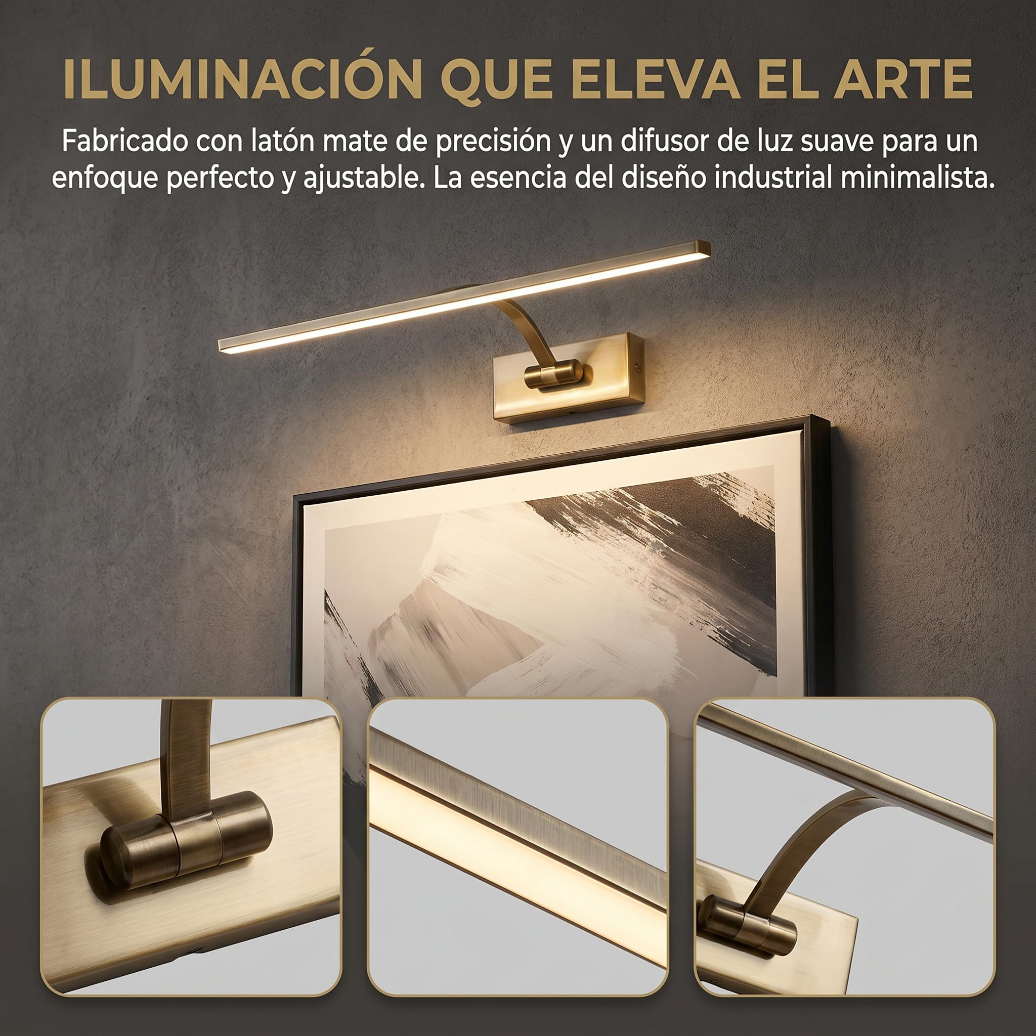 BARCELONA LED - Aplique de Pared LED 6W Ajustable. Iluminacuadros Moderno Luz cálida 2700K. Ángulo de 120°. Aplique de pared interior Bronce | Lámpara para Cuadros, Fotografías y Decoración Interior