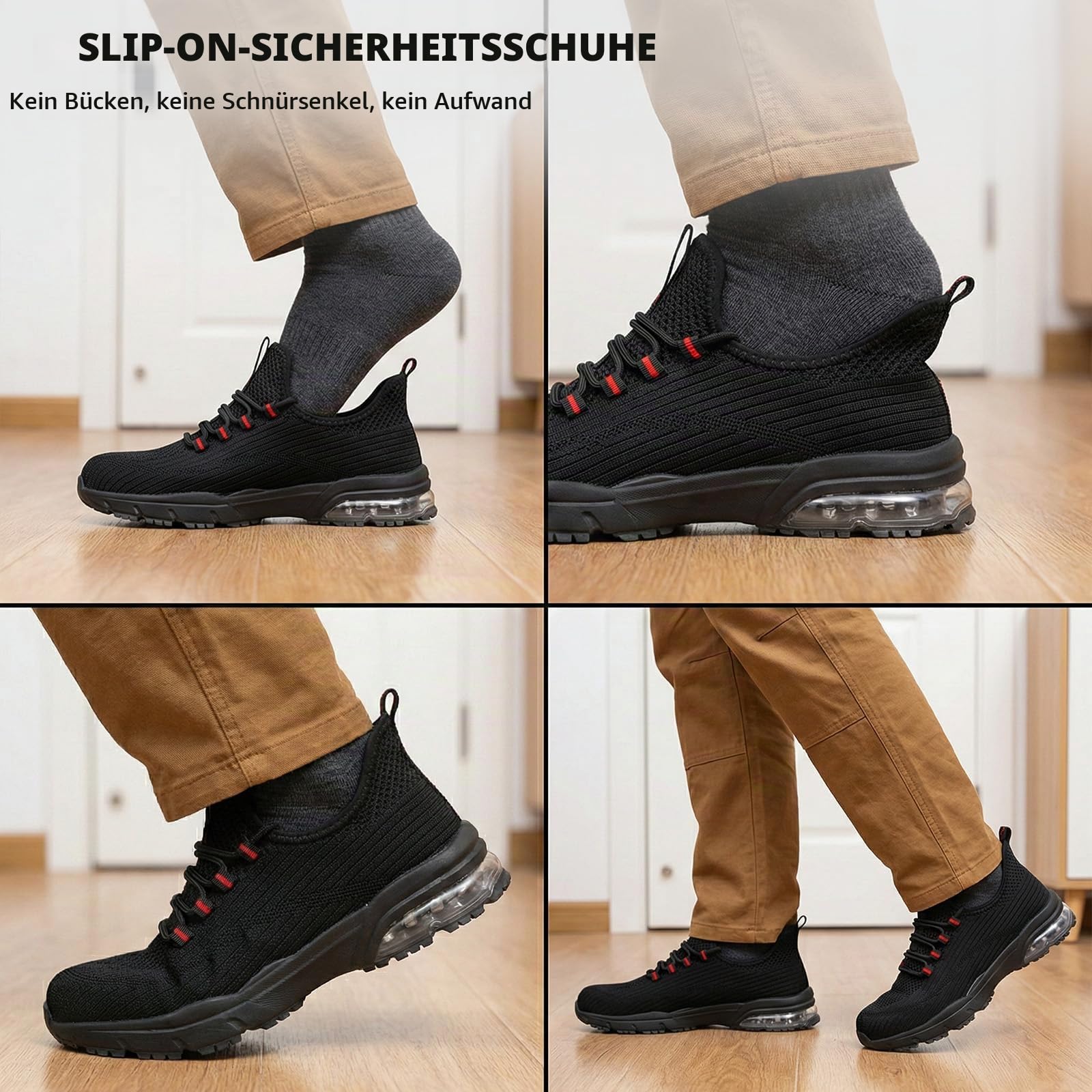 SPIEZ Arbeitsschuhe Herren Damen Leicht Sicherheitsschuhe Mit Luftpolster Kunststoffkappe, Atmungsaktiv Sportlich Schutzschuhe für BAU Industrie, Schwarz/Rot, EU 36–46