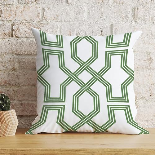 Miniatura 5 de Cojín de cojín verde salvia con rayas geométricas estilo granja enrejado imperial geométrico verde para sofá, funda de cojín de doble cara, 24 x 24