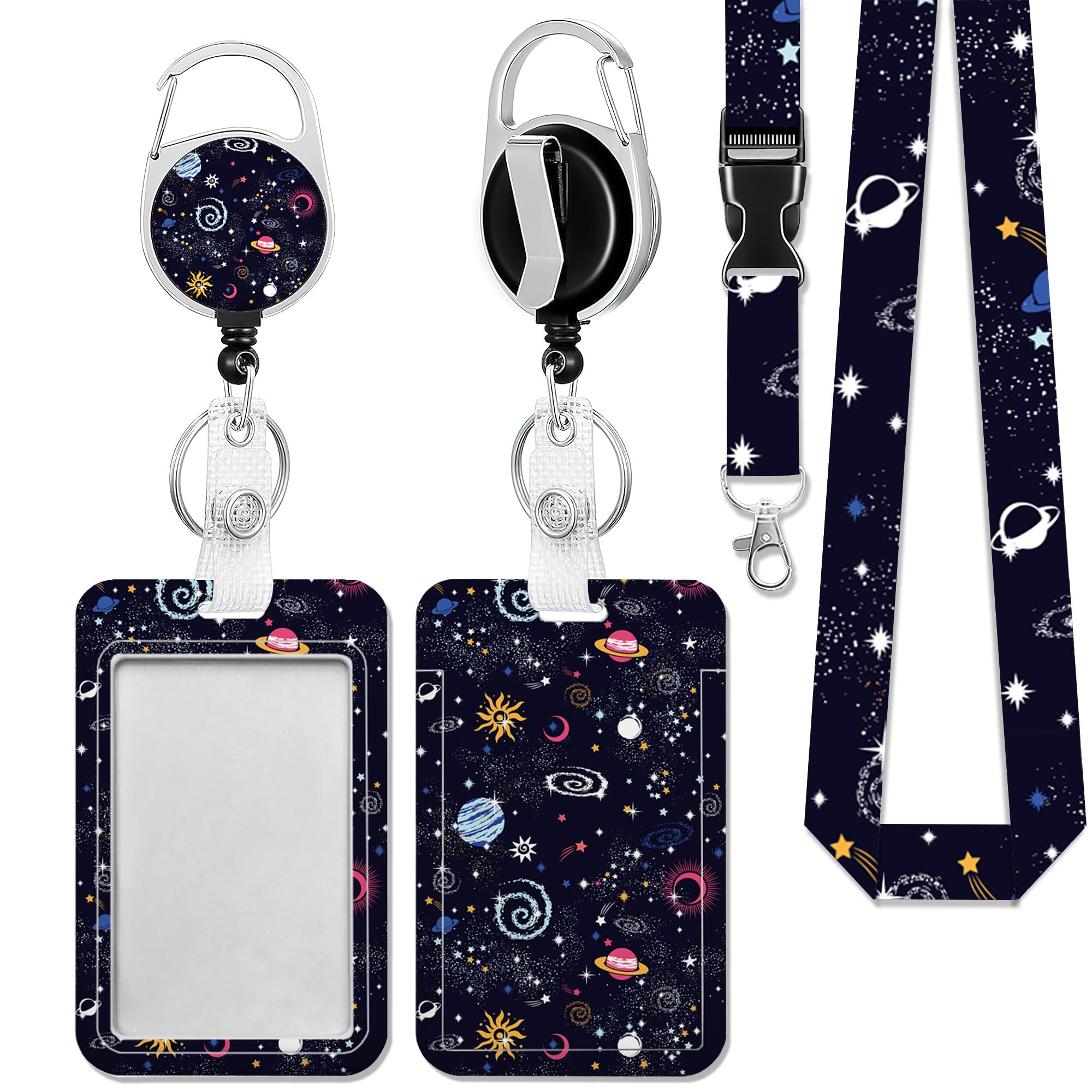 Space Galaxy Constellation Lanyards for ID Badges, Badge Holder with Breakaway Lanyard, Badge Lanyard with Retractable Badge Reel Clip, Women Teacher