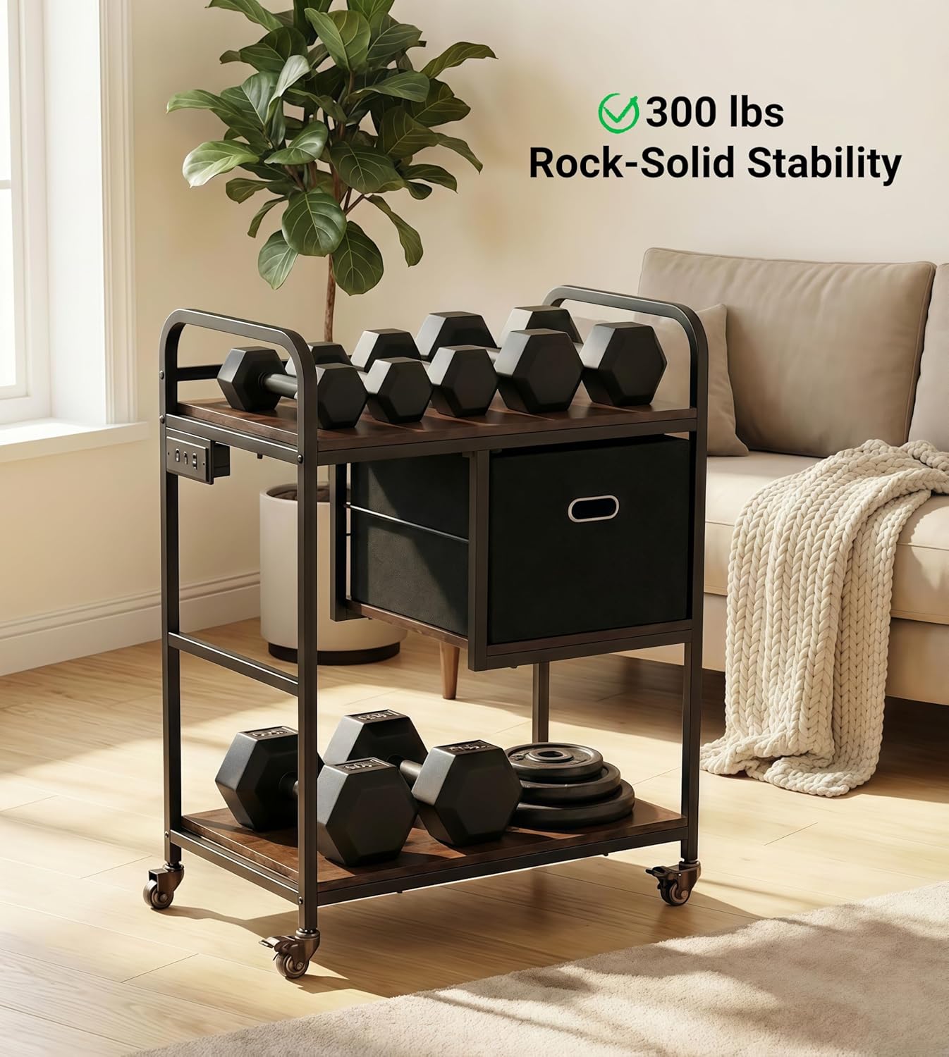 Cricut Cart with Power Outlet & Wheels, Rolling Craft Storage Table for Maker 4/3 and Explore 4/3, Heavy Duty Organizer Stand with Reinforced Drawer, Sewing Desk, Black