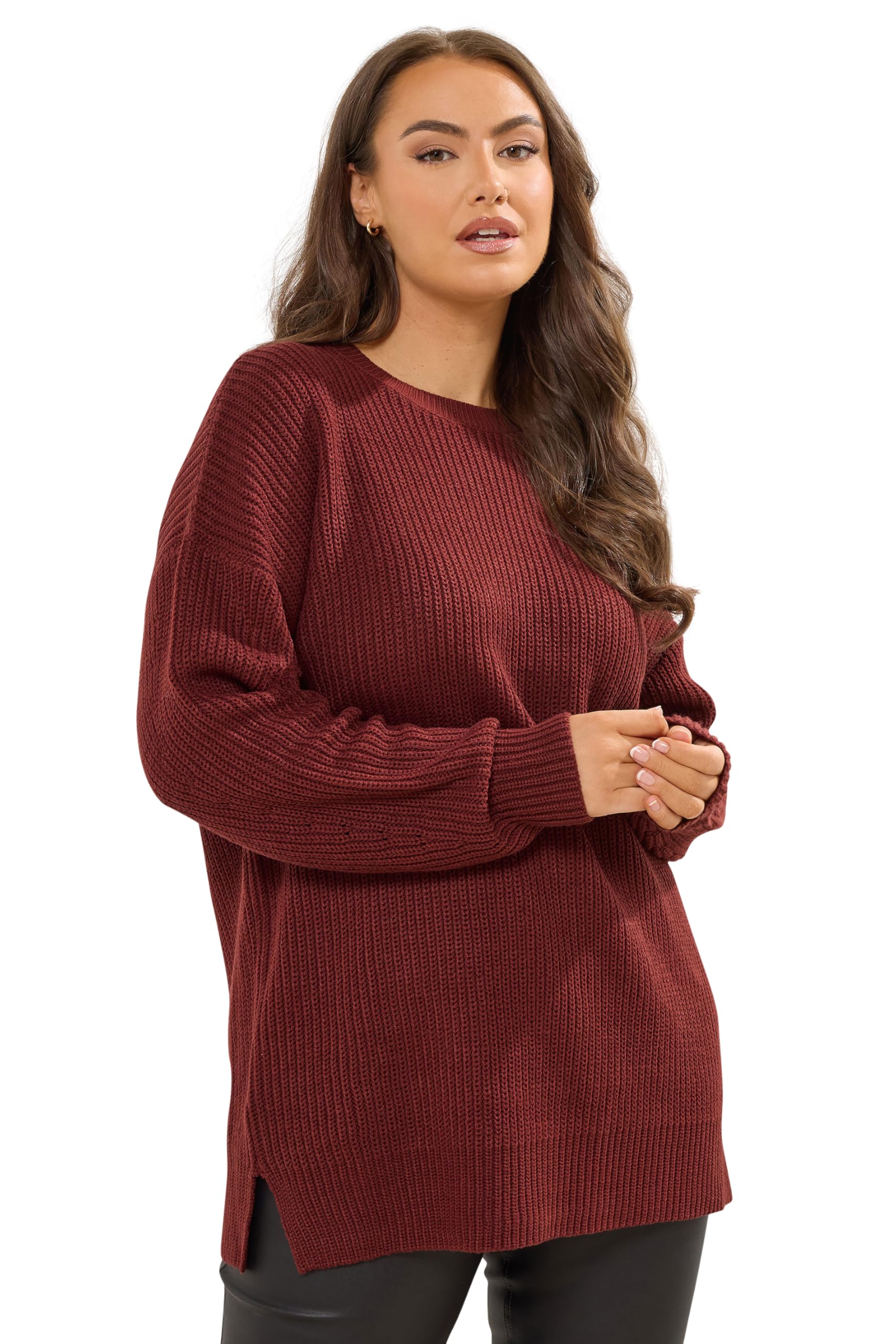 Yours Women's Burgundy Curve Red Knitted Jumper - Plus Size Curve