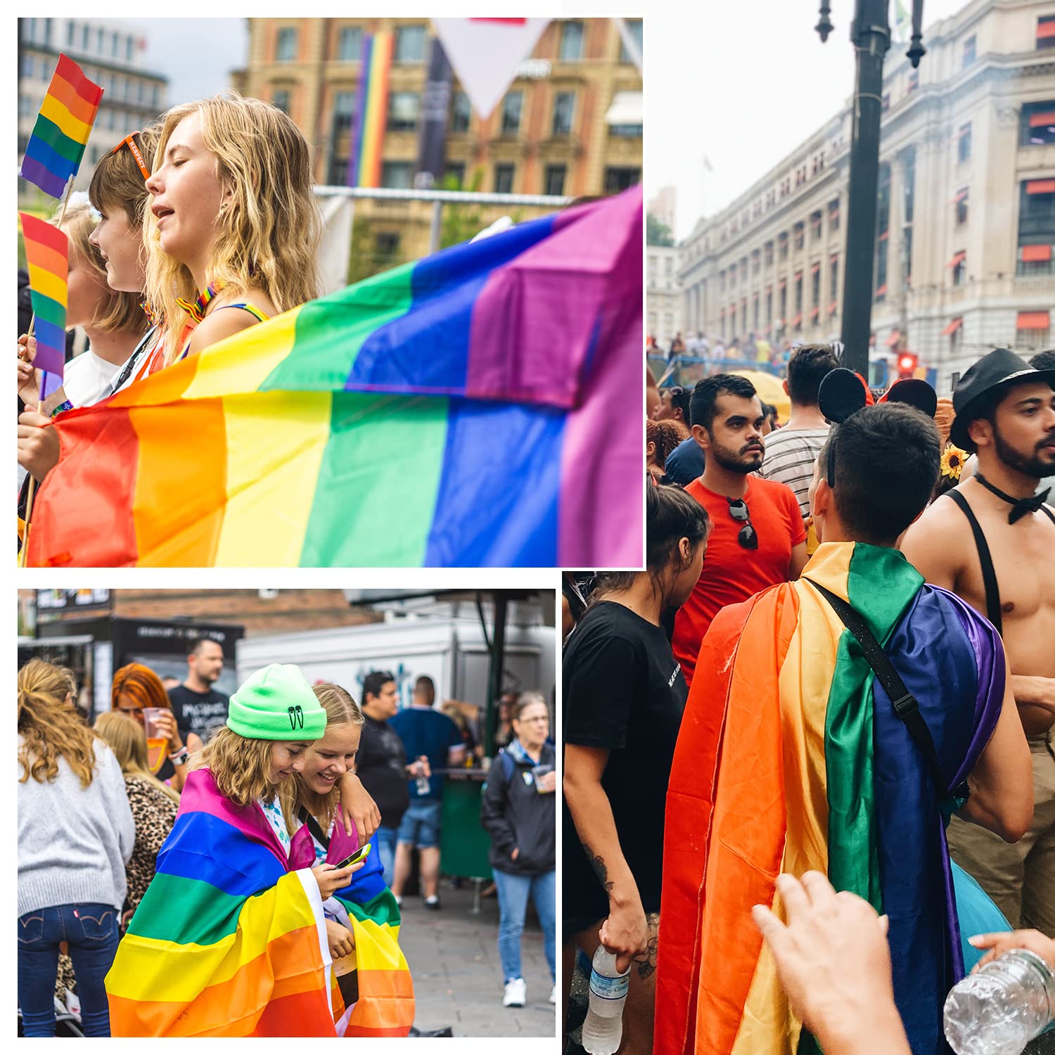 LGBT Regenbogen Flagge 150x90cm - Progress Pride Flag Mit 5 Mini-Flaggen