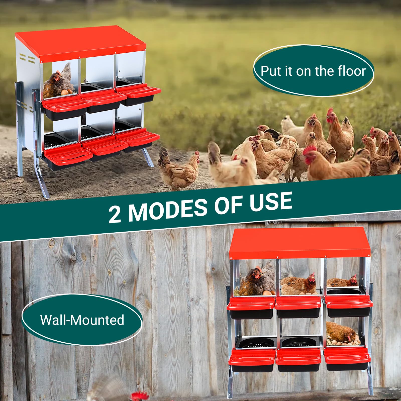 Gallinero para Exterior Metálica con 6/8/10 Compartimentos, Ponederos para Gallinas Galvanizadas De Alta Resistencia con Bandeja Desmontable, Patas De Apoyo, Montaje En Pared/Independiente