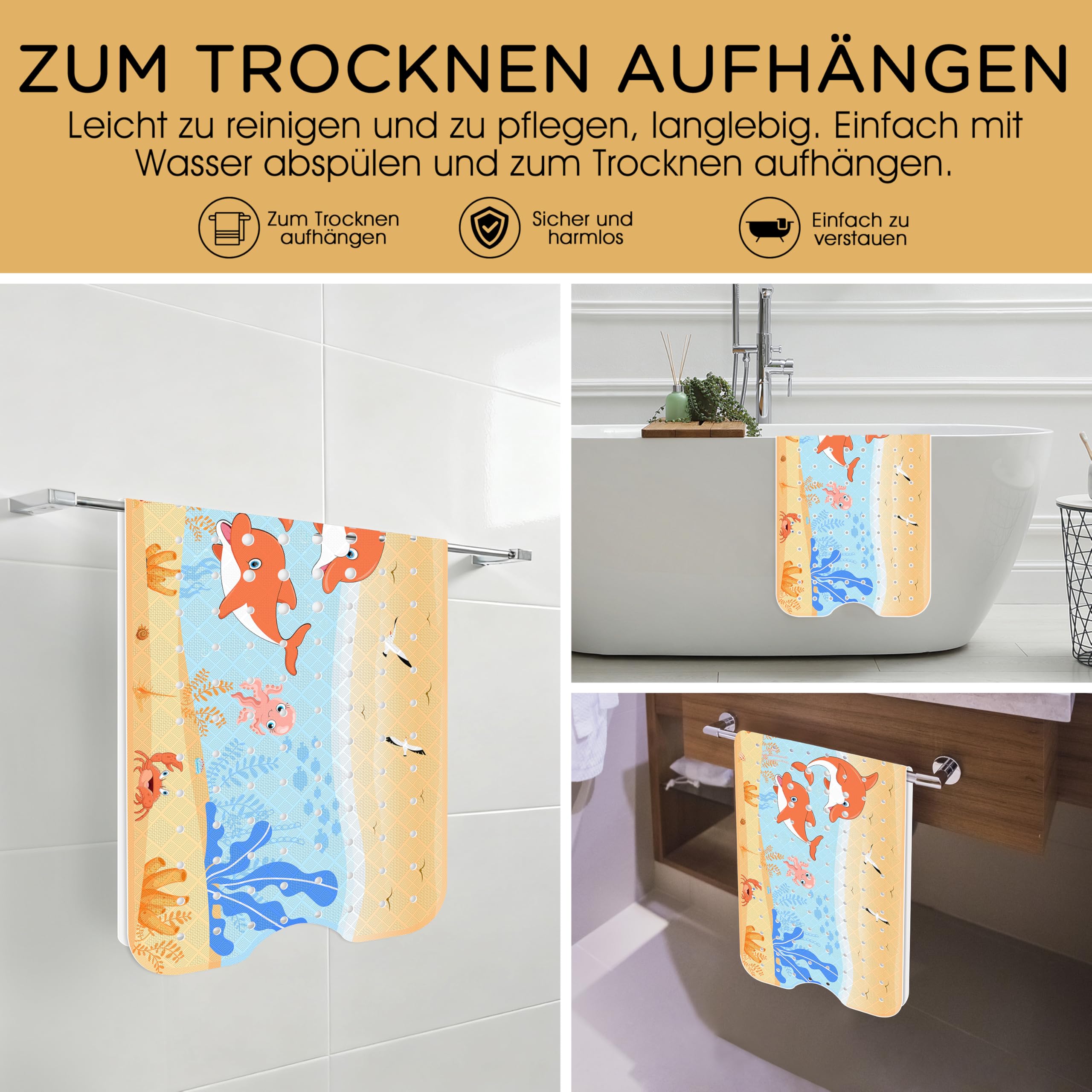 Antypoślizgowe maty do wanny dla dzieci, 100% wolne od BPA, 100 x 40 cm, mata antypoślizgowa do wanny, prysznica i można prać w pralce, mata łazienkowa do wanny dla dzieci