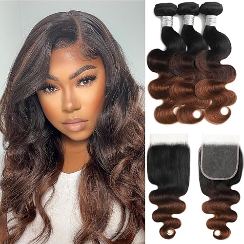 ANMETAN Chestnut Ombre 3 Bundles With 5x5 Closure 18/20/22+18 In