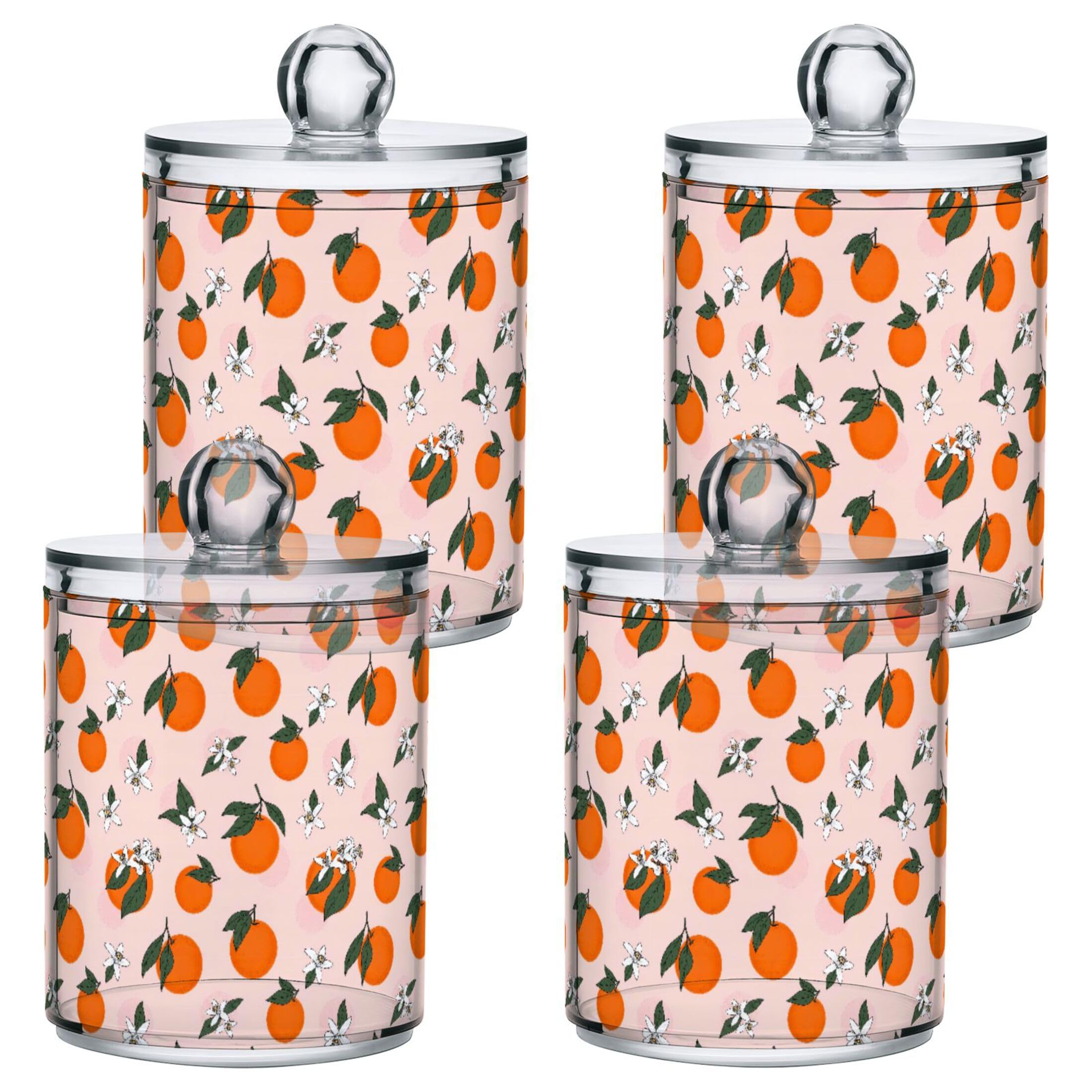 Fuauuyl Oranges Qtip Holder Dispenser 4 Pack Plastic Apothecary Jar Storage Organization Bathroom Vanity Makeup Storage Organization For Cotton Ball Swab Pad