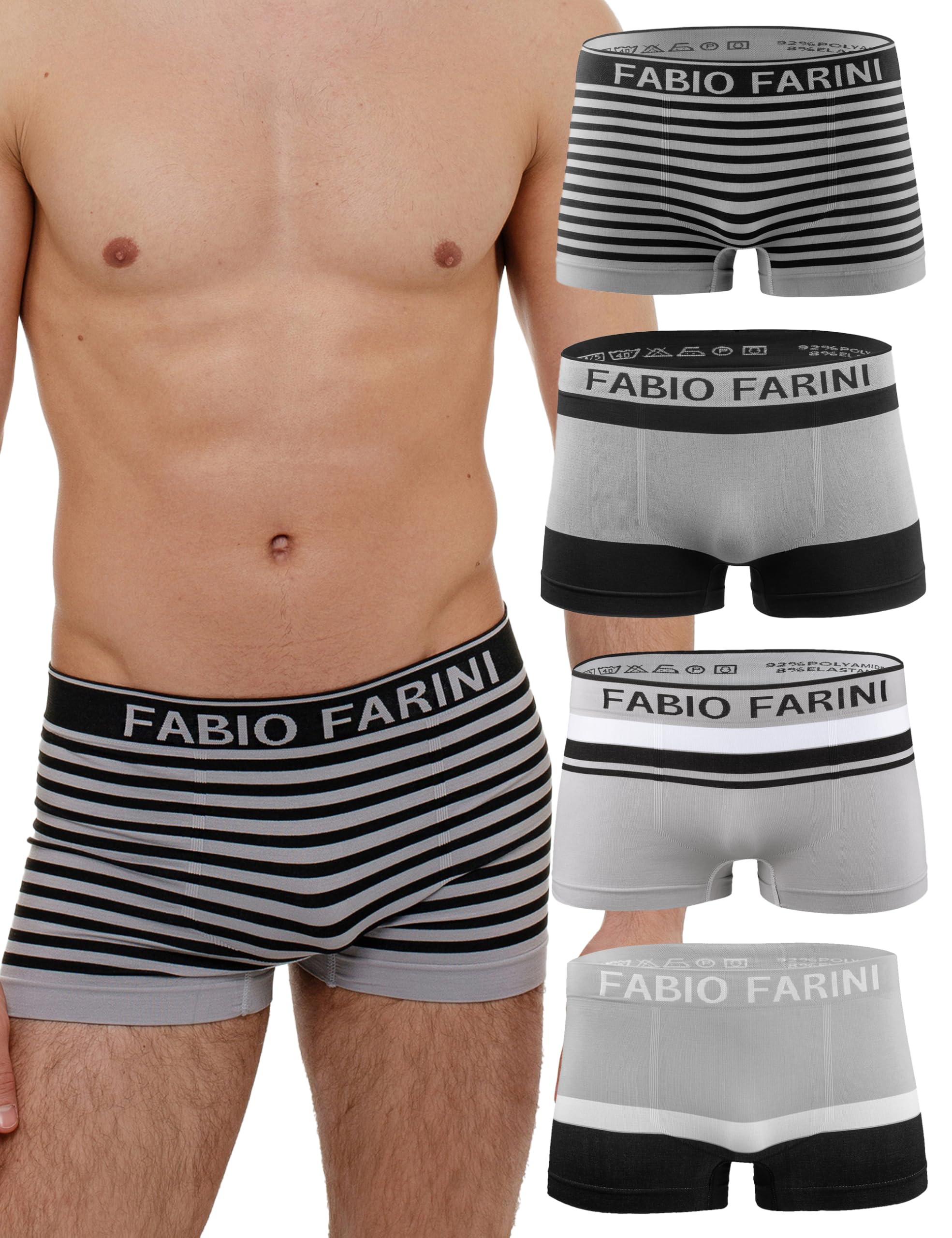 Fabio Farini - 4er-Pack Seamless Boxershorts Unterhosen Männer aus Microfaser, Nahtlose Retroshorts für Herren im Multi-Set