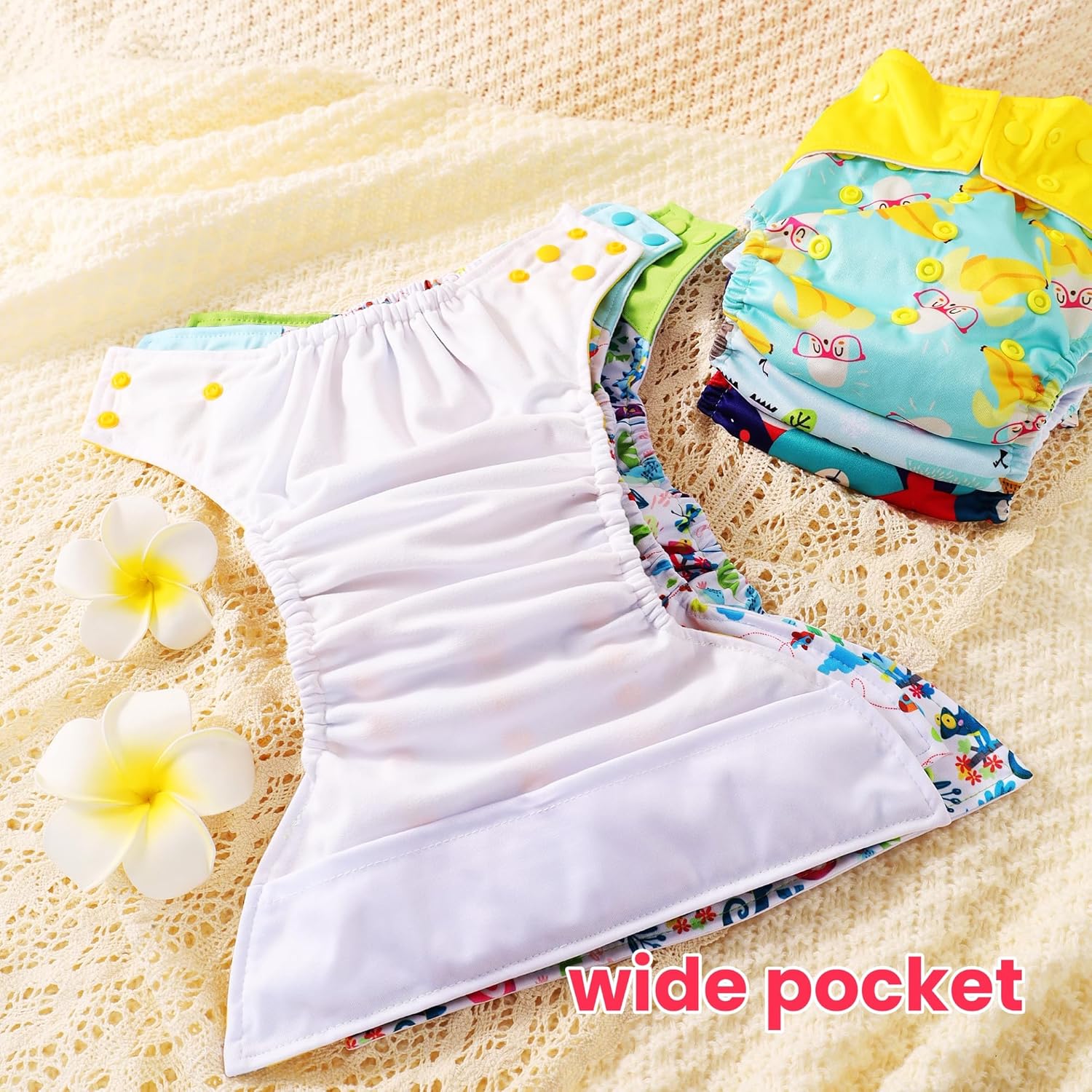 Cloth Diapers 6 Pack with 6 Inserts & 1 Wet Bag - Waterproof Cover, Washable, Reusable & One Size Adjustable Pocket Diapers for Newborns and Toddlers (Bear Set) - Image 7