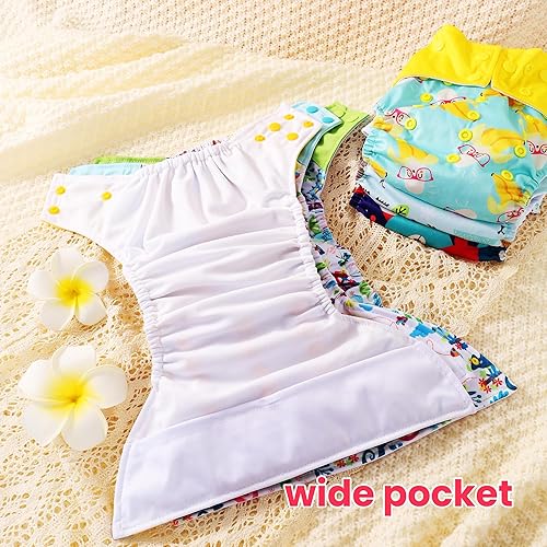 Miniatura 7 de Pañales de tela, paquete de 6 con 6 rellenos y 1 bolsa para artículos húmedos, funda impermeable, lavable, reutilizable y de bolsillo ajustable de