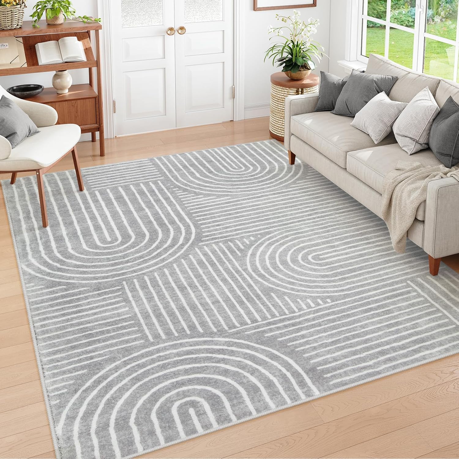 Lahome Abstract 8x10 Area Rugs for Living Room, Non Slip Bedroom Rug 8x10 Under Bed, Soft Grey Ultra-Thin Accent Carpet for Dining Room Office Darrell
