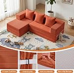 65" Modular Sectional Sofa, Boneless Convertible Sleeper Sofa Bed, Modern Tri-Folding Cloud Couch with L-Shape Chaise, Corduroy Futon Couches for Small Spaces Apartment,No Assembly, Orange