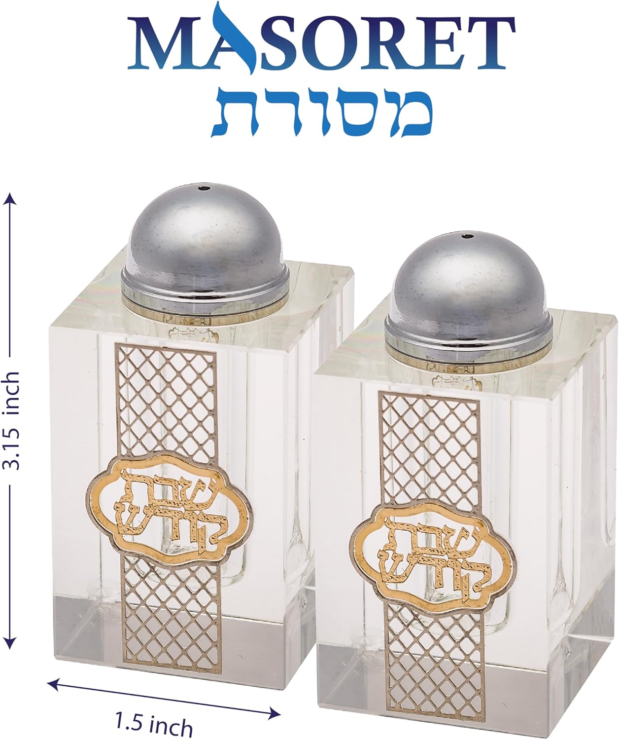 Crystal Salt Shaker for Shabbat Table 3.2" Tall Fine Laser Cut (Set 1)
