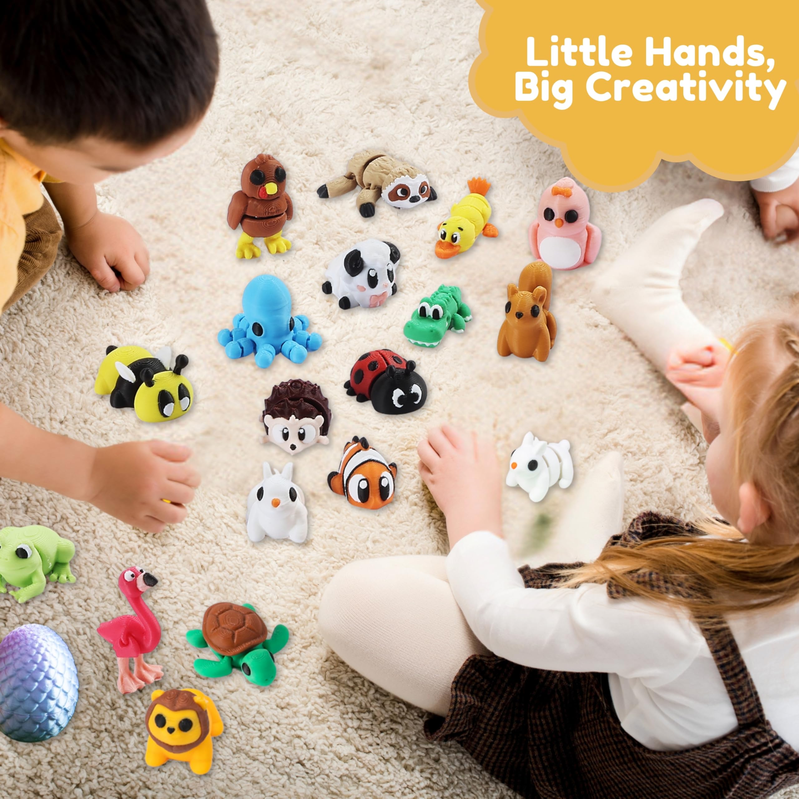 MONJITA 21-częściowy zestaw jajek wielkanocnych z nadrukiem 3D z 21 mini figurkami zwierząt, ruchome, elastyczne zabawki fidget, upominki na imprezę, wypełnienie koszyków wielkanocnych i prezenty dla