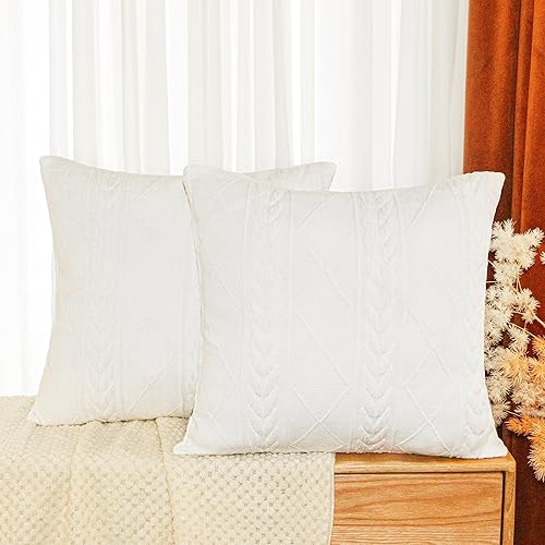 Miniatura 6 de Uhomy Paquete de 2 fundas de almohada decorativas de color blanco crema de 20 x 20 pulgadas, fundas de cojín súper suaves, elegantes y artísticas