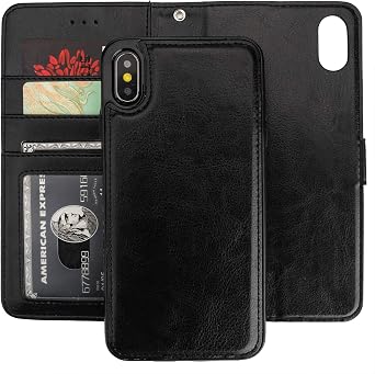 Bocasal for iPhone Xs Max Wallet Case with Card Holder PU Leather Magnetic Detachable Kickstand Shockproof Wrist Strap Removable Flip Cover for iPhone Xs Max 6.5 inch Black