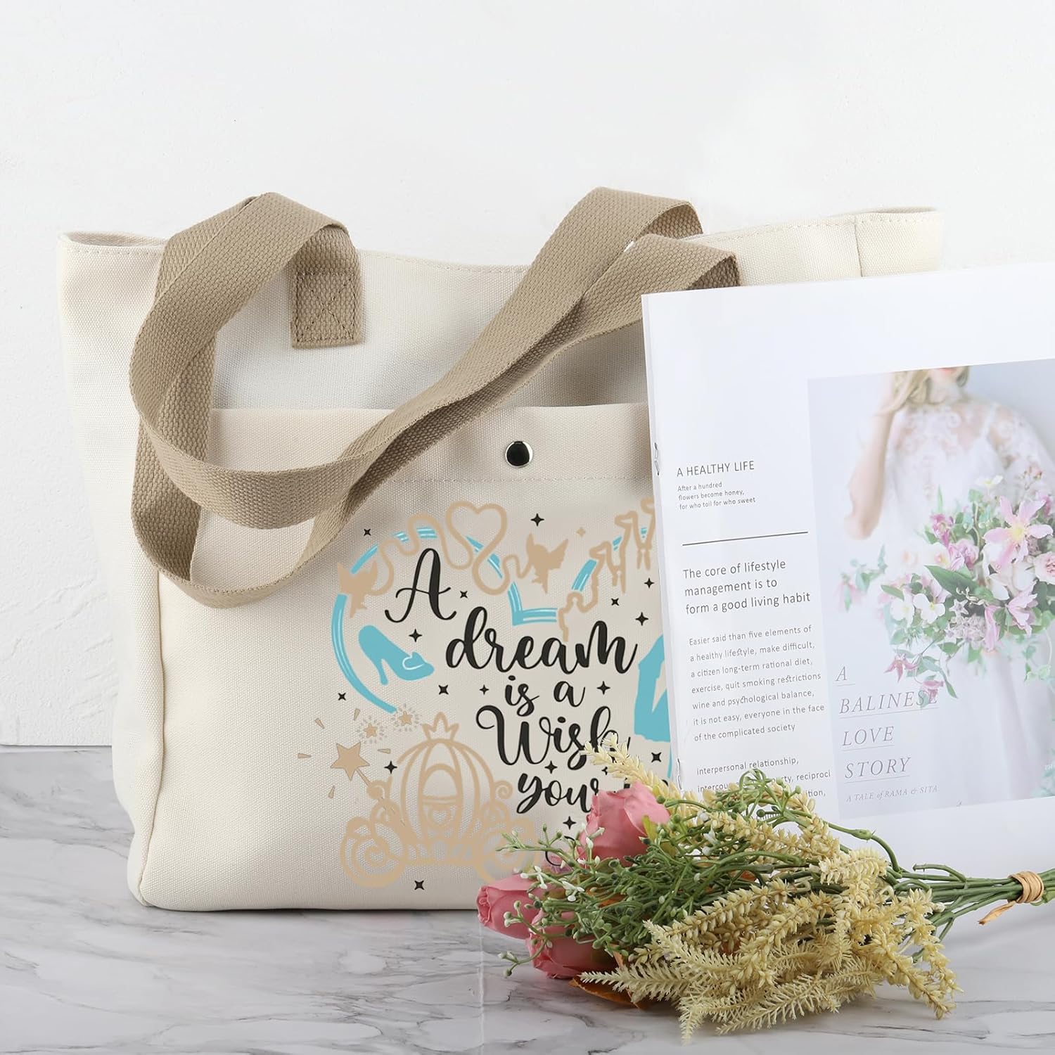 BDPWSS Fairy Tales Tote Bag Magical Kingdom Gift A Dream Is a Wish Your Heart Makes Fairy Princess Vacation Trip Gift