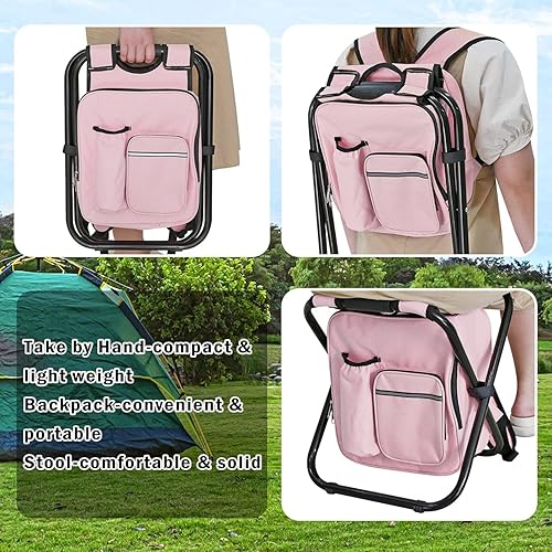Miniatura 4 de Kikerike Silla enfriadora de mochila resistente de 400 libras de carga máxima, portátil, ligera, plegable, para pesca, camping, caza, pesca