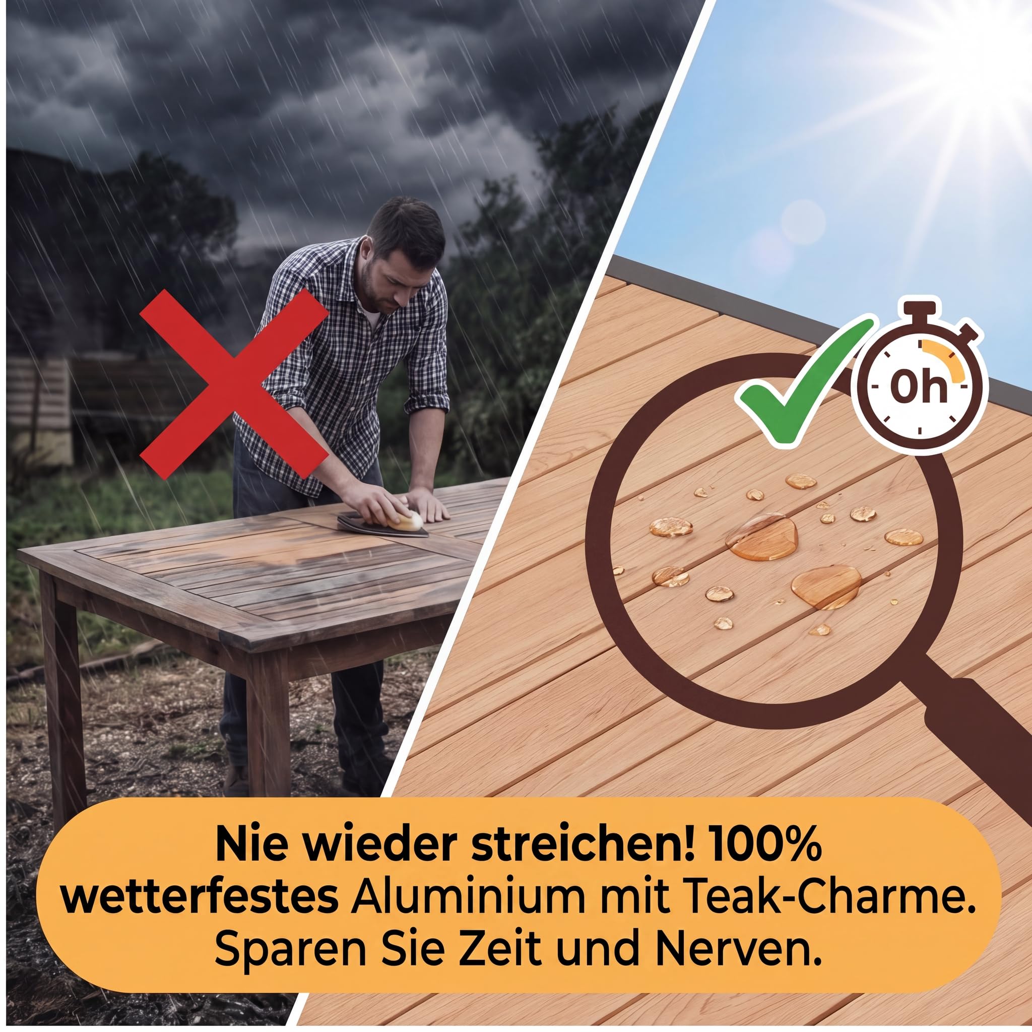 JUMMICO Gartentisch aus Aluminium mit Holzoptik, Wetterfester Outdoor Tisch in 150cm oder 189cm, Stabiler Esstisch für Garten und Terrasse