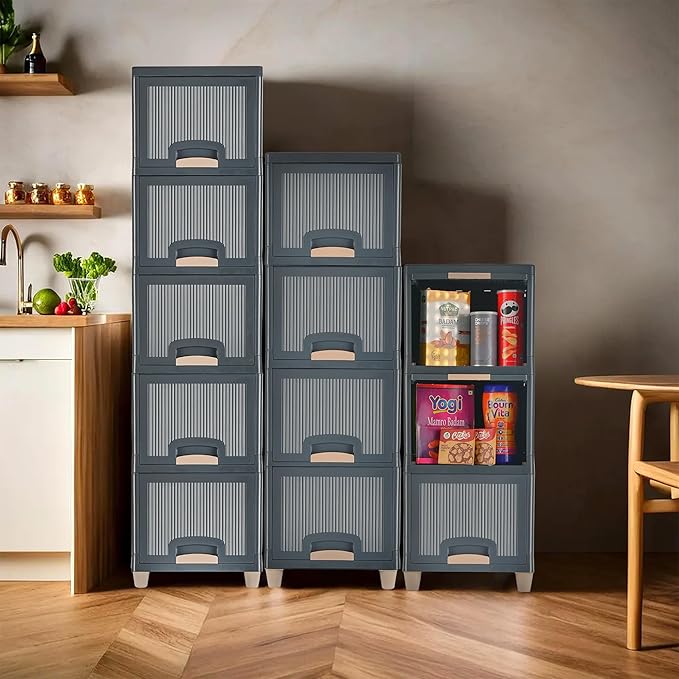 Kuber Industries 12 Units Storage Cabinet Organizer (5 + 4 + 3) | Multipurpose Folding Storage Racks | Drawer/Wardrobe Clothes Organizer | Grey