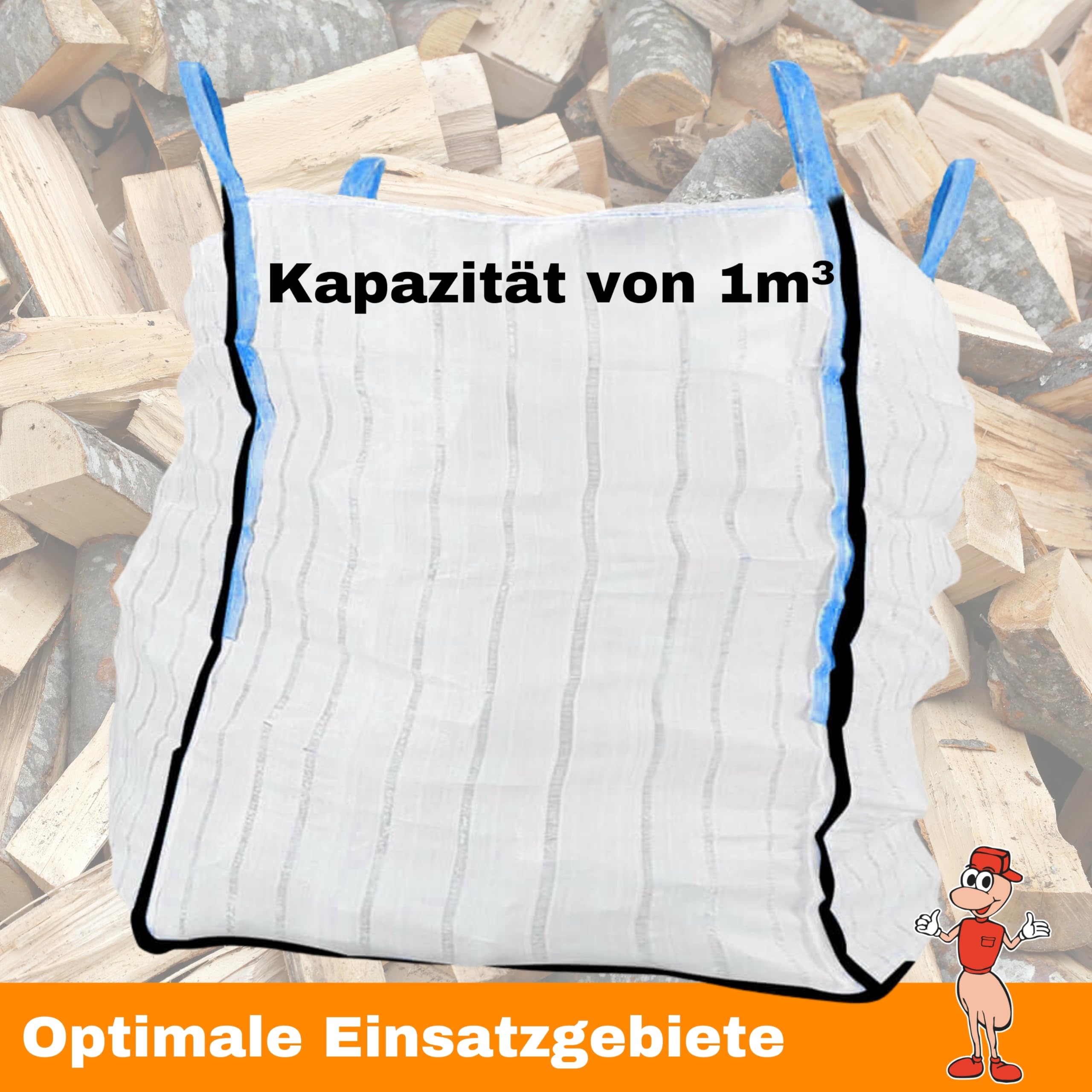 3X Big Bag für Holz | Brennholz-BigBag für 1m³ | Atmungsaktiver BigBag 90x90x110 cm Groß - Hohe Stabilität bis 1500kg, BigBags mit 4 Schlaufen (BigBag ohne Brennholz)