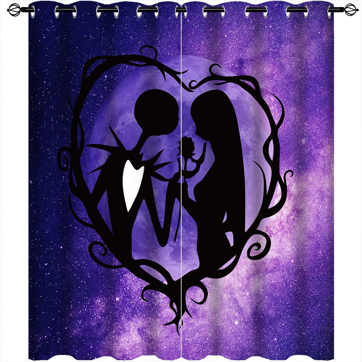 Nightmare Christmas Blackout Curtains Halloween Pumpkin Nightmare Christmas Print Pattern Eyelet Blackout Room Darkening Window Drapes for Bedroom Living Room 2 Panels W117cm x D183cm
