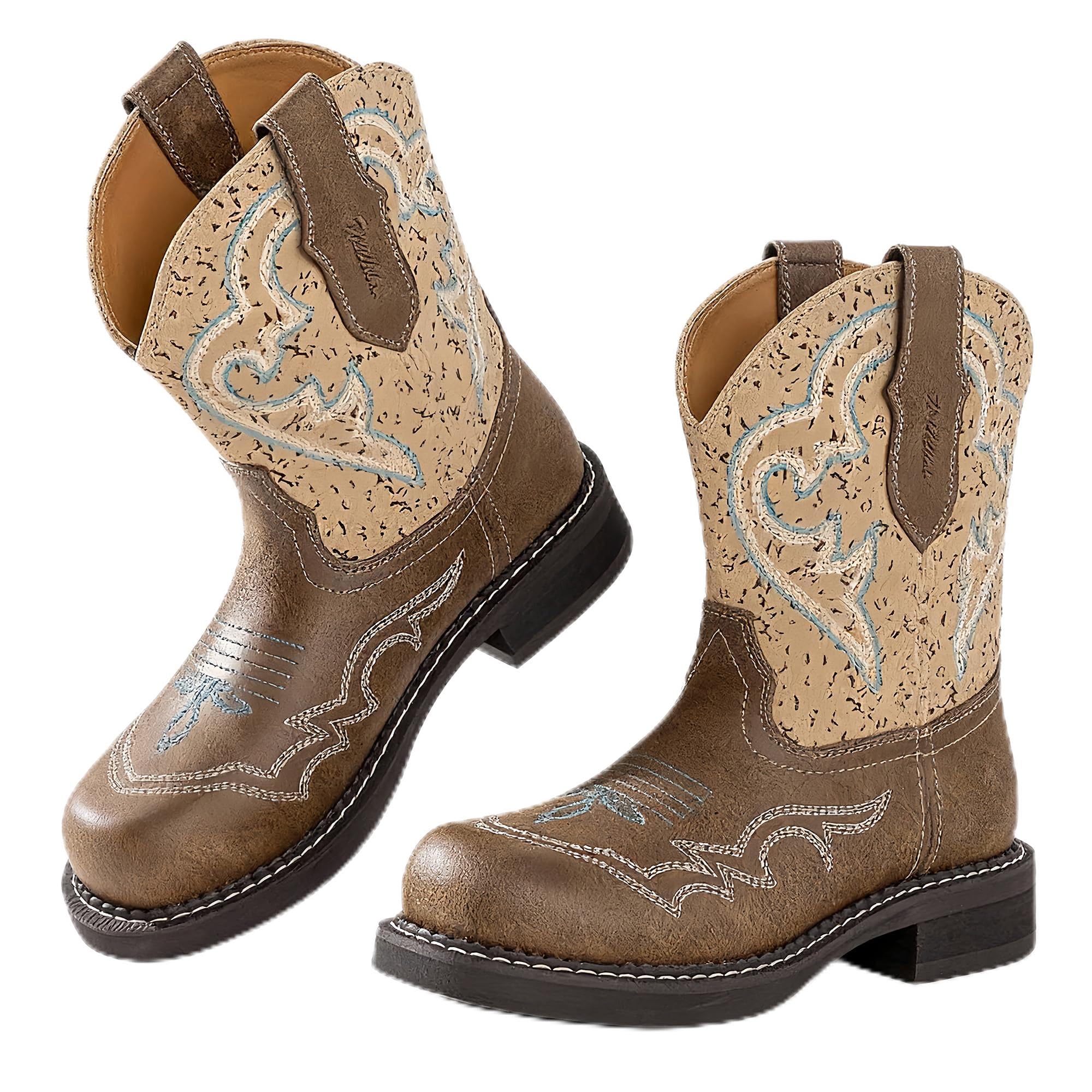 Western Cowboy Boots For Women Mid Calf Womens Western Boots Embroidered Design Rubber Outsole Slip-On Wide Toe Perfect