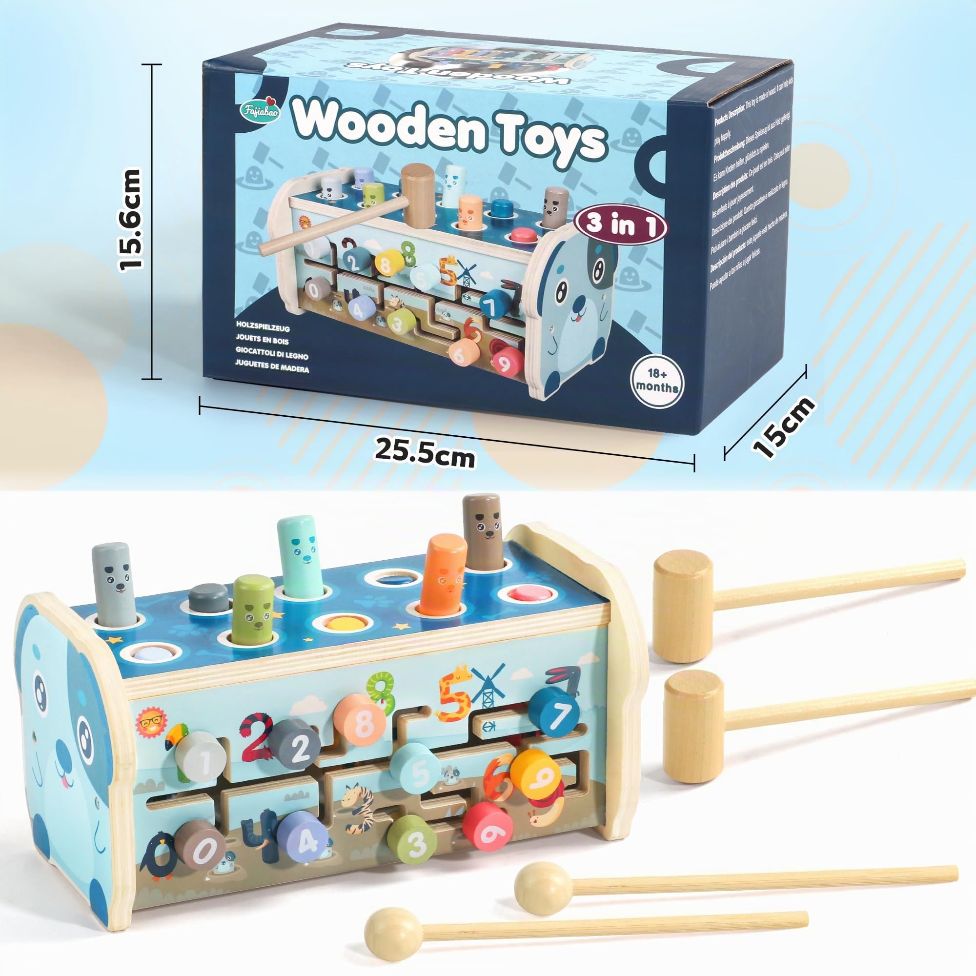 Fajiabao Motorikspielzeug Montessori Spielzeug ab 1 Jahr Holzspielzeug 1 Jahr Hammerspiel Xylophon Kinderspielzeug ab 1 Jahre Baby Lernspielzeug Geschenk für 1 Jahr Mädchen Junge Geburtstage