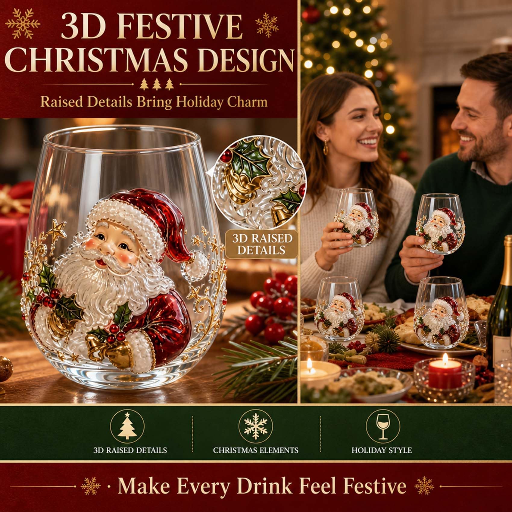 Bicchieri artistici in vetro natalizio 3D Bicchieri festivi