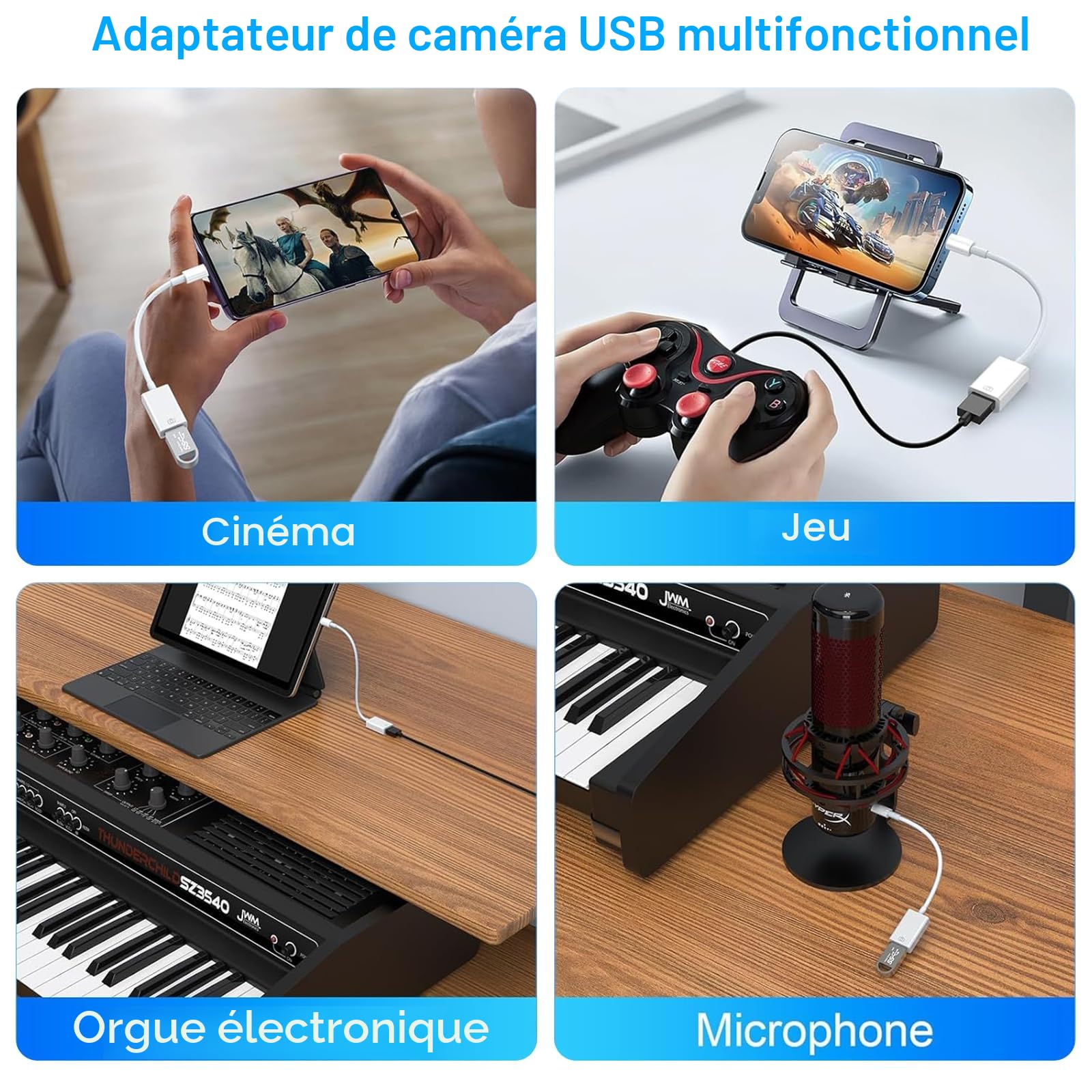 Adaptateur Lightning USB OTG Certifié Apple MFi pour Clé USB, Lecteur de Cartes