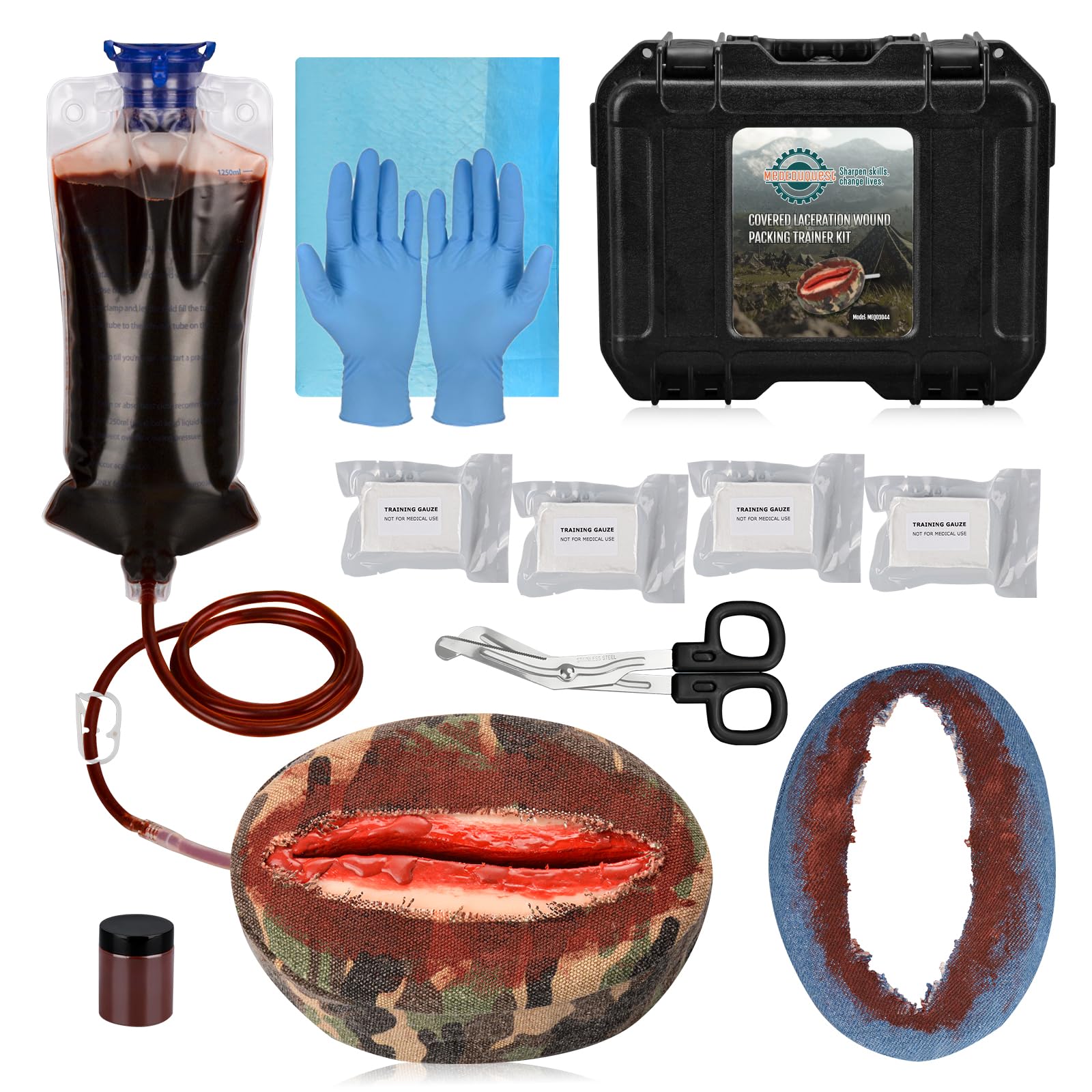 MedEduQuest Covered Laceration Wound Packing Trainer Kit, Stop The Bleed Training Kit, Bleeding Control Simulator for Medical Classes - Tactical Box