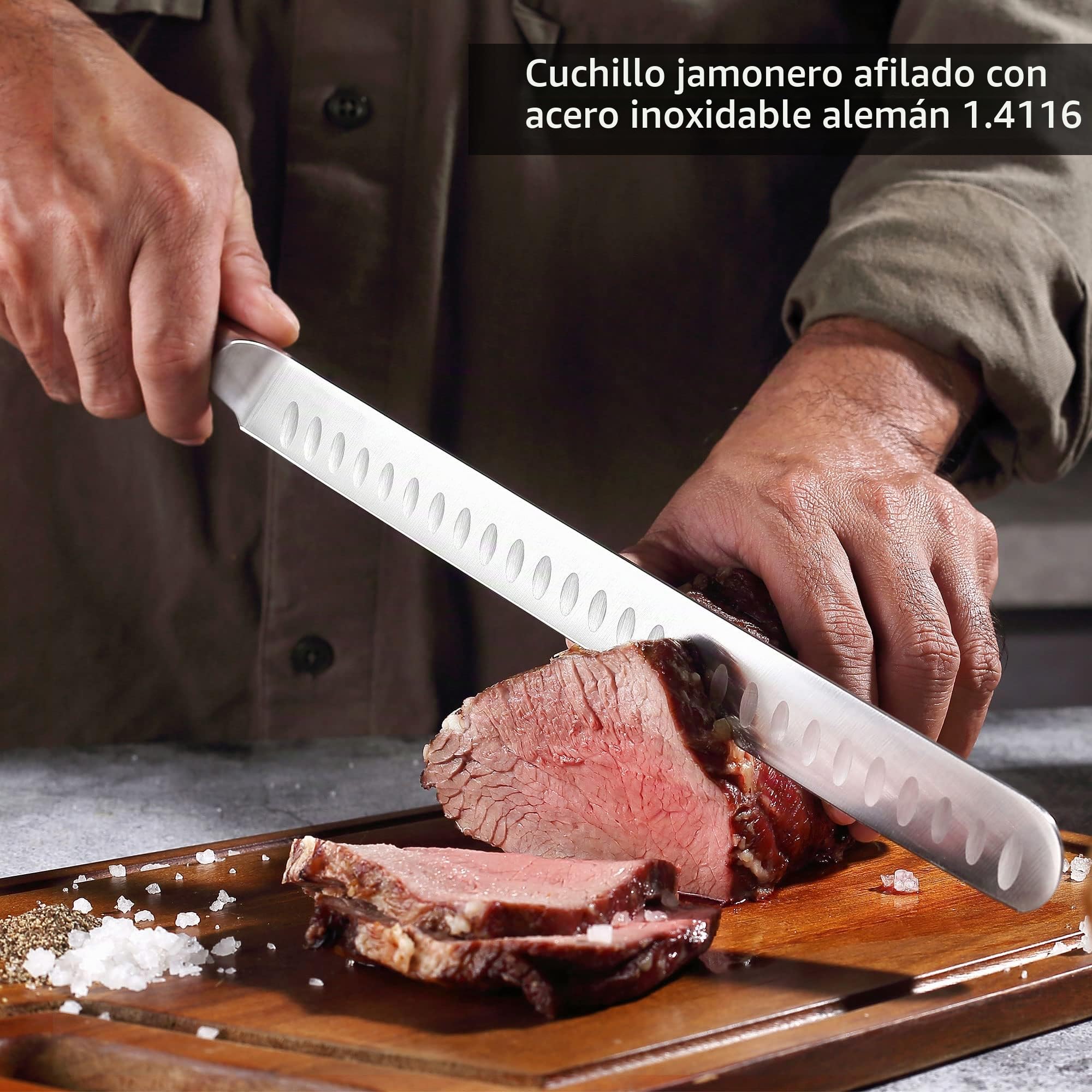PAUDIN Cuchillo para Jamón 30cm, Cuchillo de Corte, Hoja Profesional de Cocina de Acero Inoxidable Alemán, Cuchillos de Chef Adecuados para Asados Ahumados, Pavo, Salmón, Pan