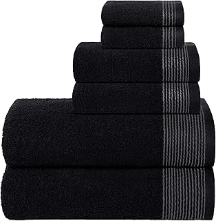 BELIZZI HOME 100% Cotton Ultra Soft 6 Pack Towel Set, Contains 2 Bath Towels 28x55 inchs, 2 Hand Towels 16x24 inchs & 2 Washcloths 12x12 inchs, Compact Lightweight & Highly Absorbant - Black