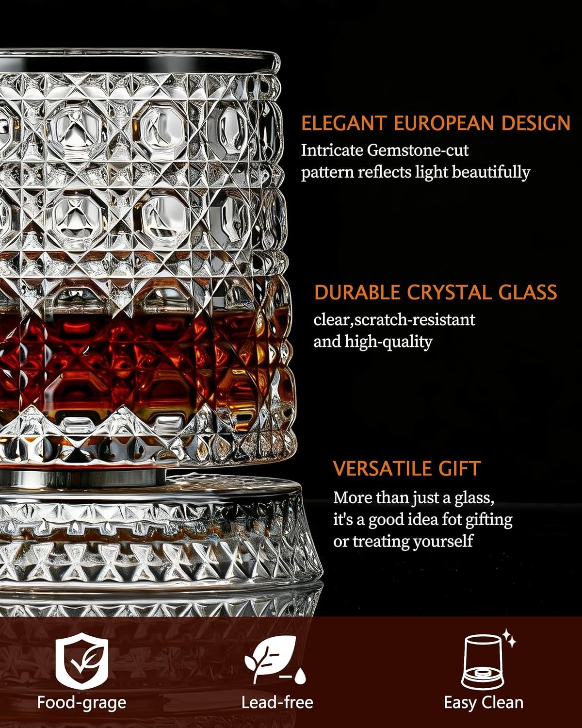 VILON Premium Rotating Whiskey Glass – 300ml Crystal Clear 360° Spinning Old Fashioned Tumbler | Lead-Free Carved Cut Glass for Whiskey, Scotch, Bourbon, Brandy & Cocktails (Pack of 1) — Amazon image 6