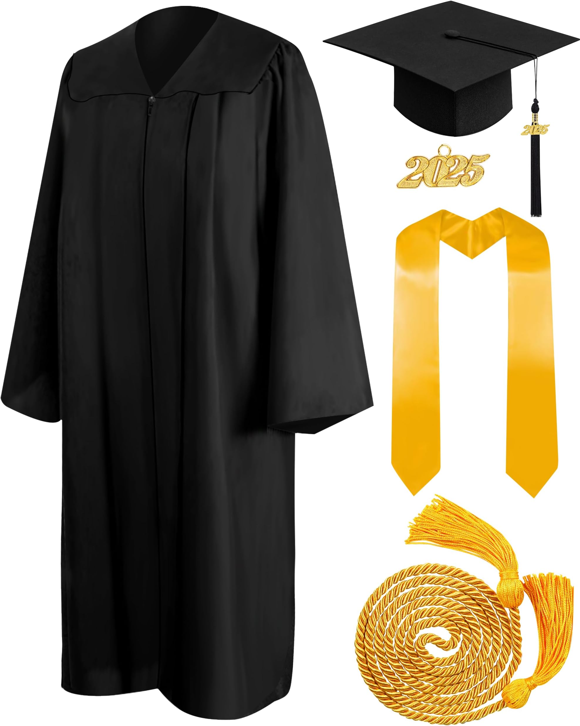 Mukum Matte Graduation Cap and Gown 2023 Set with Tassel Honor Cord Graduation Stoles for High School College Bachelor