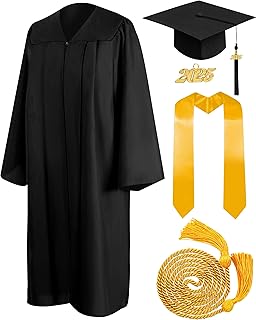Mukum Matte Graduation Cap and Gown 2023 Set with Tassel Honor Cord Graduation Stoles for High School College Bachelor
